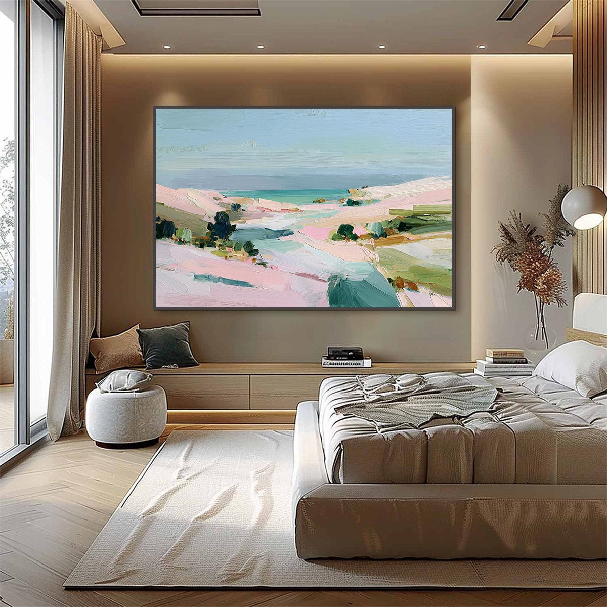 Roseate Shore Abstract Beach Painting | Textured Coastal Wall Art - Image 4