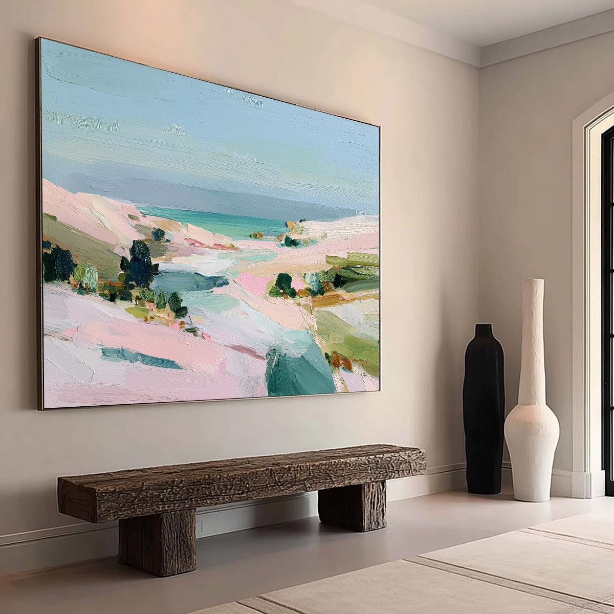 Roseate Shore Abstract Beach Painting | Textured Coastal Wall Art - Image 7