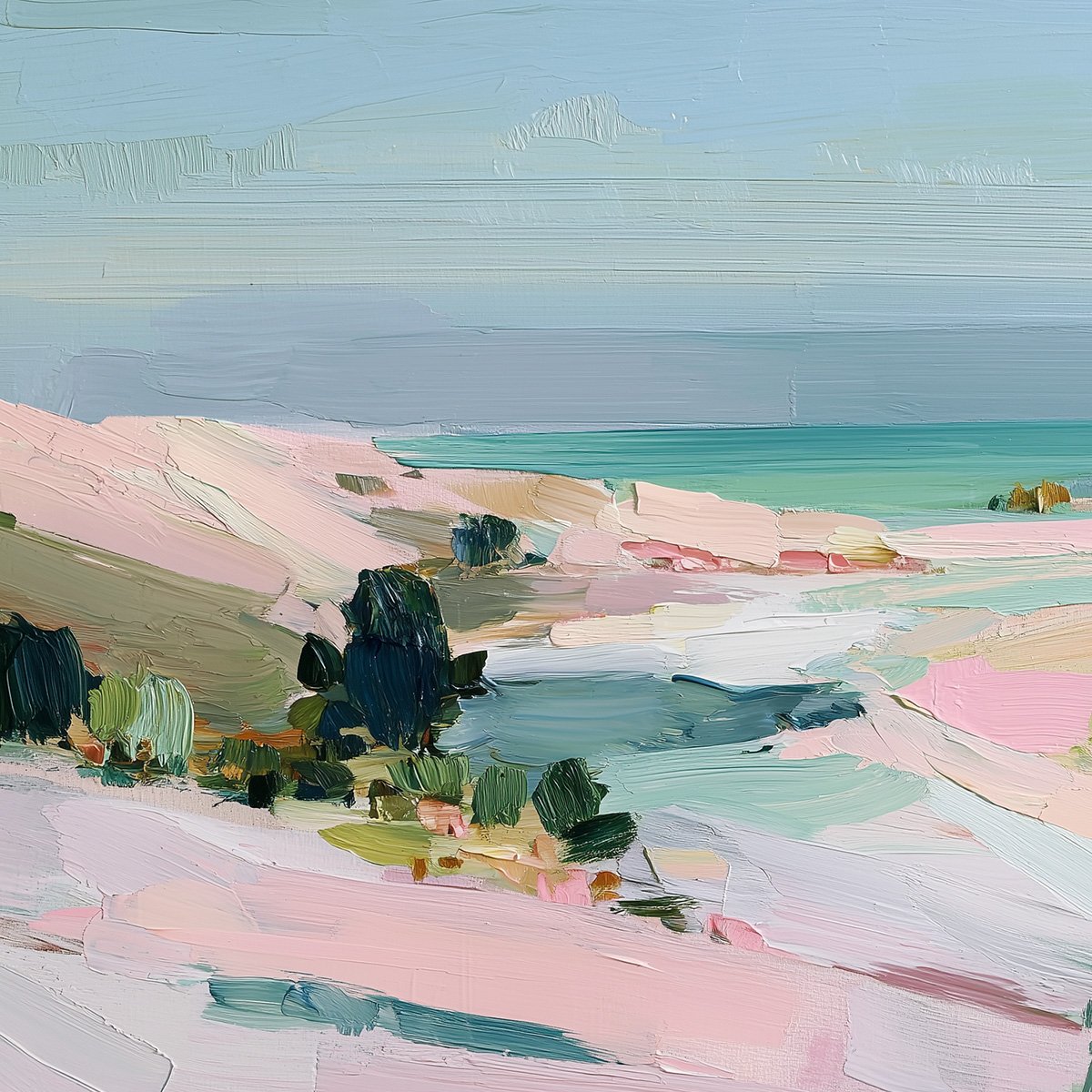 Roseate Shore Abstract Beach Painting | Textured Coastal Wall Art - Image 3