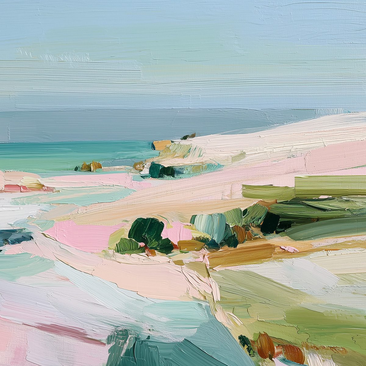 Roseate Shore Abstract Beach Painting | Textured Coastal Wall Art - Image 5