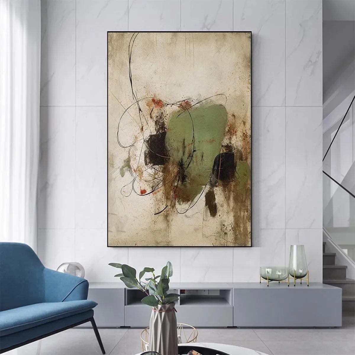 SAGE ABSTRACT: Minimalist Abstract Painting, Vertical Wall Art - Image 8
