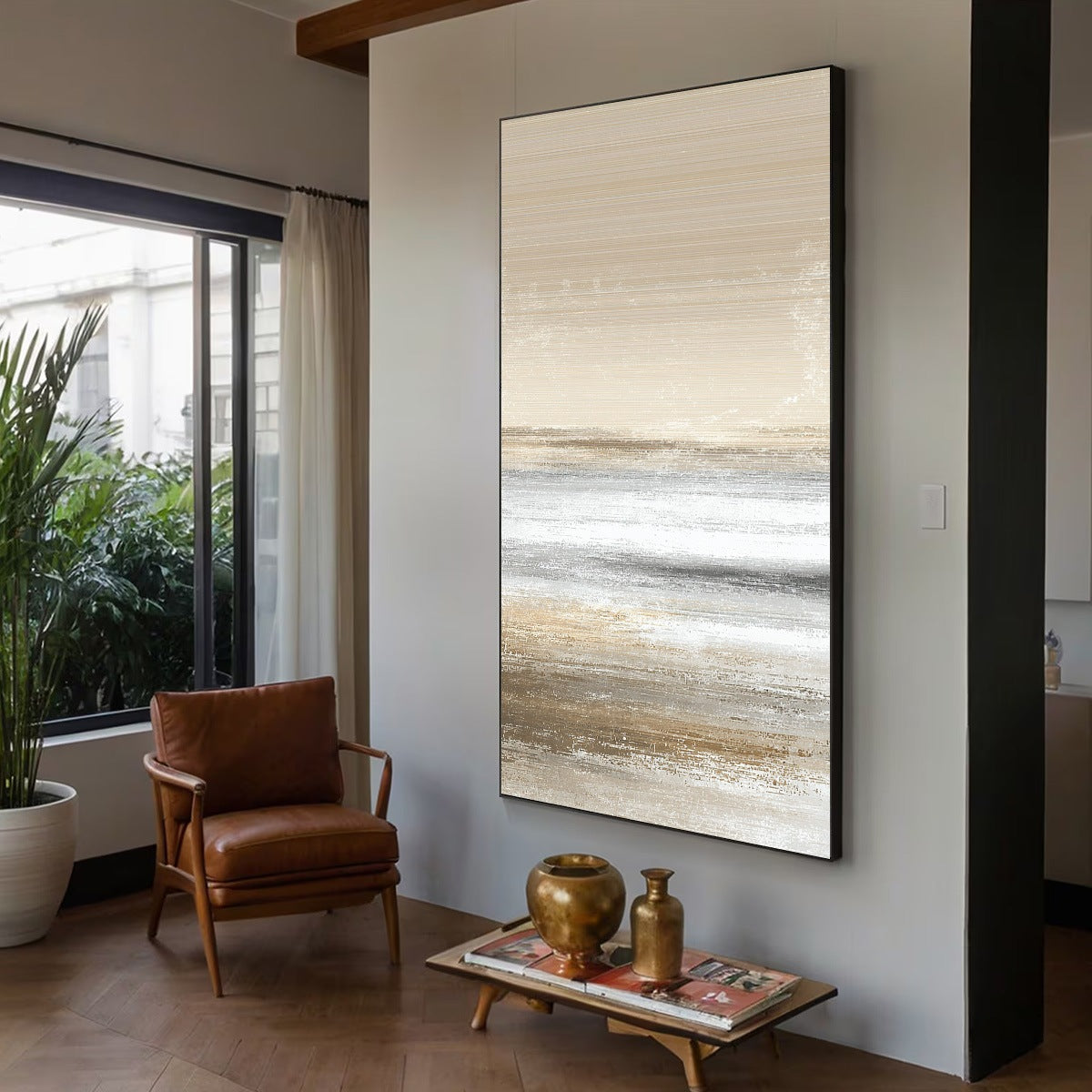SANDSTONE SERENITY: Minimalist Textured Abstract Seascape Painting - Image 7