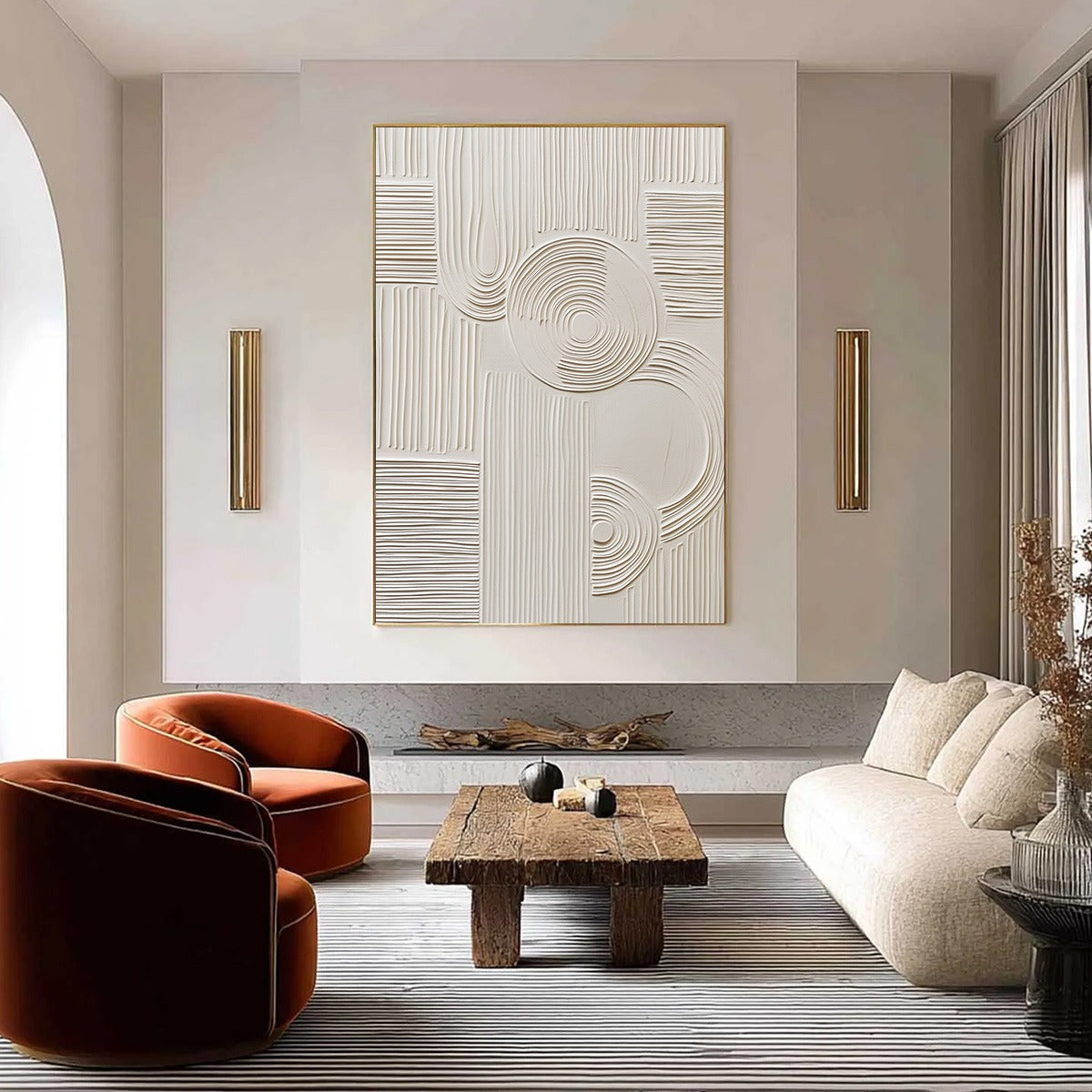 SCULPTED SERENITY: Textured Beige Minimalist Wabi Sabi Wall Art - Image 2