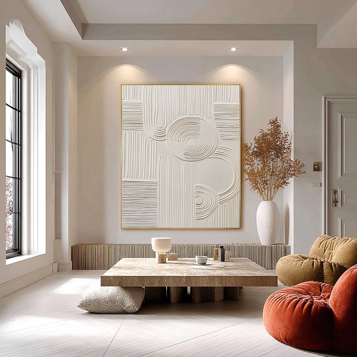 SCULPTED SERENITY: Textured Beige Minimalist Wabi Sabi Wall Art - Image 6