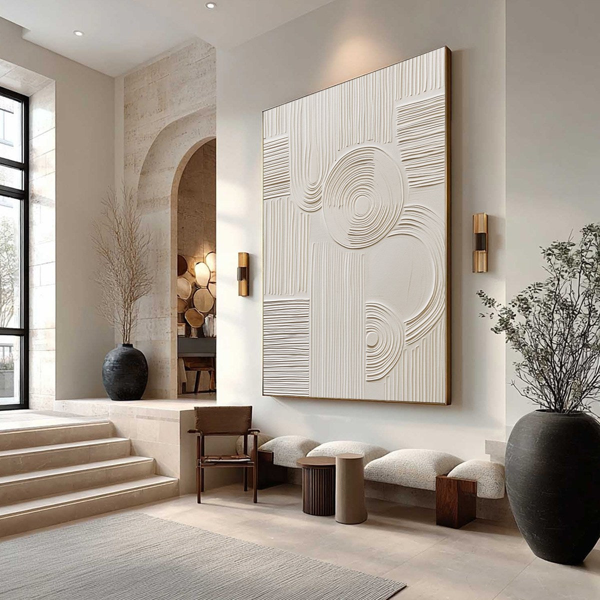 SCULPTED SERENITY: Textured Beige Minimalist Wabi Sabi Wall Art - Image 7