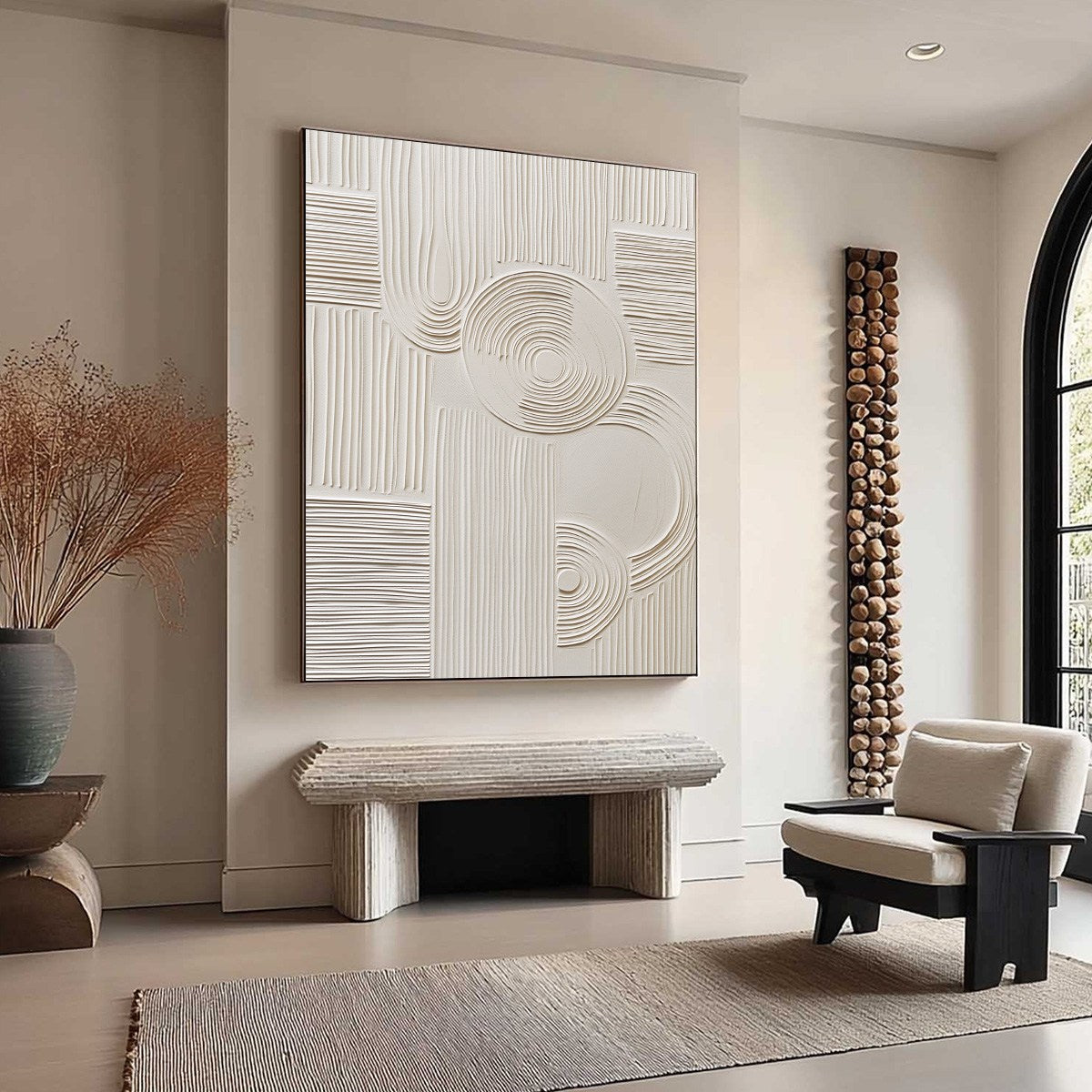 SCULPTED SERENITY: Textured Beige Minimalist Wabi Sabi Wall Art - Image 8