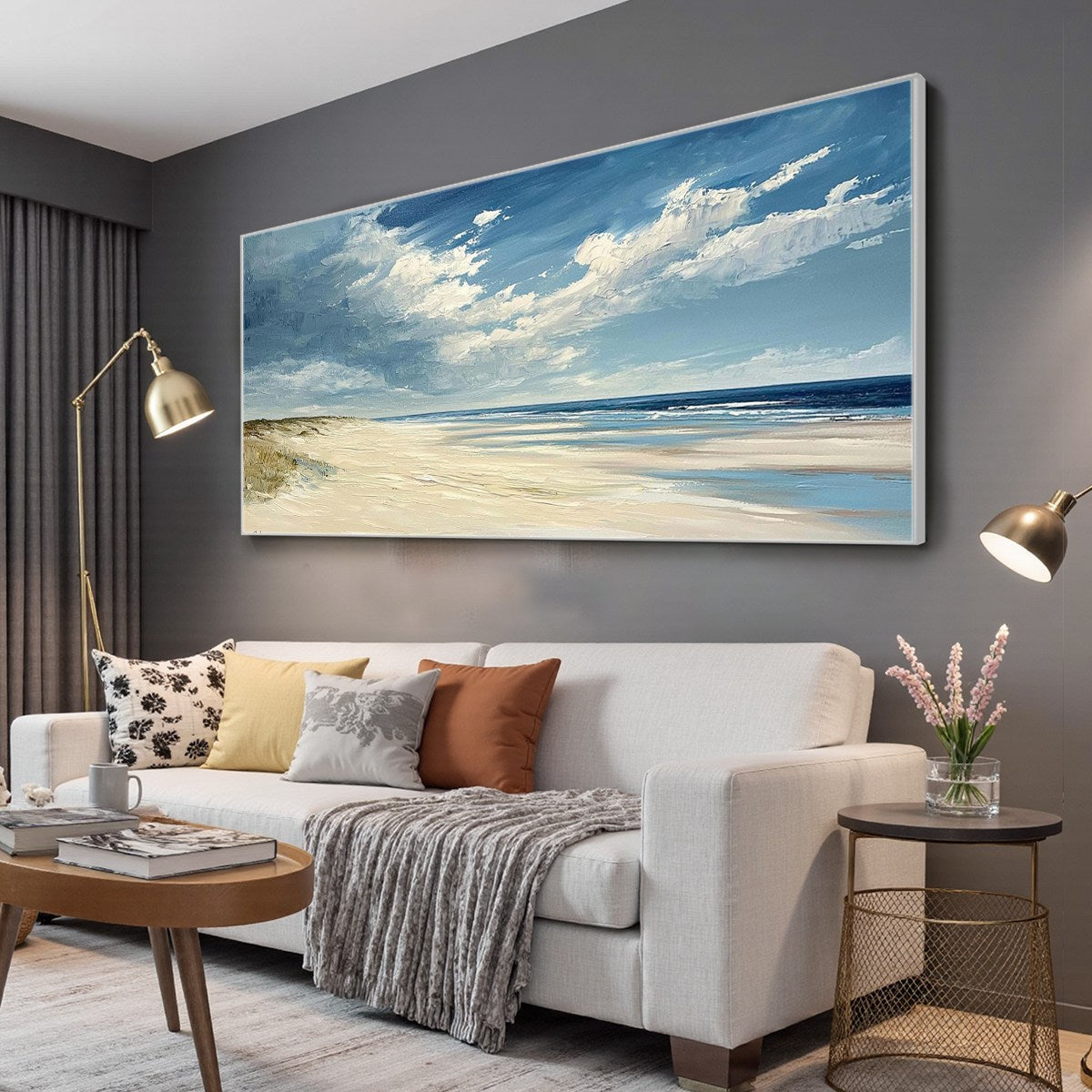 SEASIDE SERENITY: Textured Coastal Beach Oil Painting - Image 4