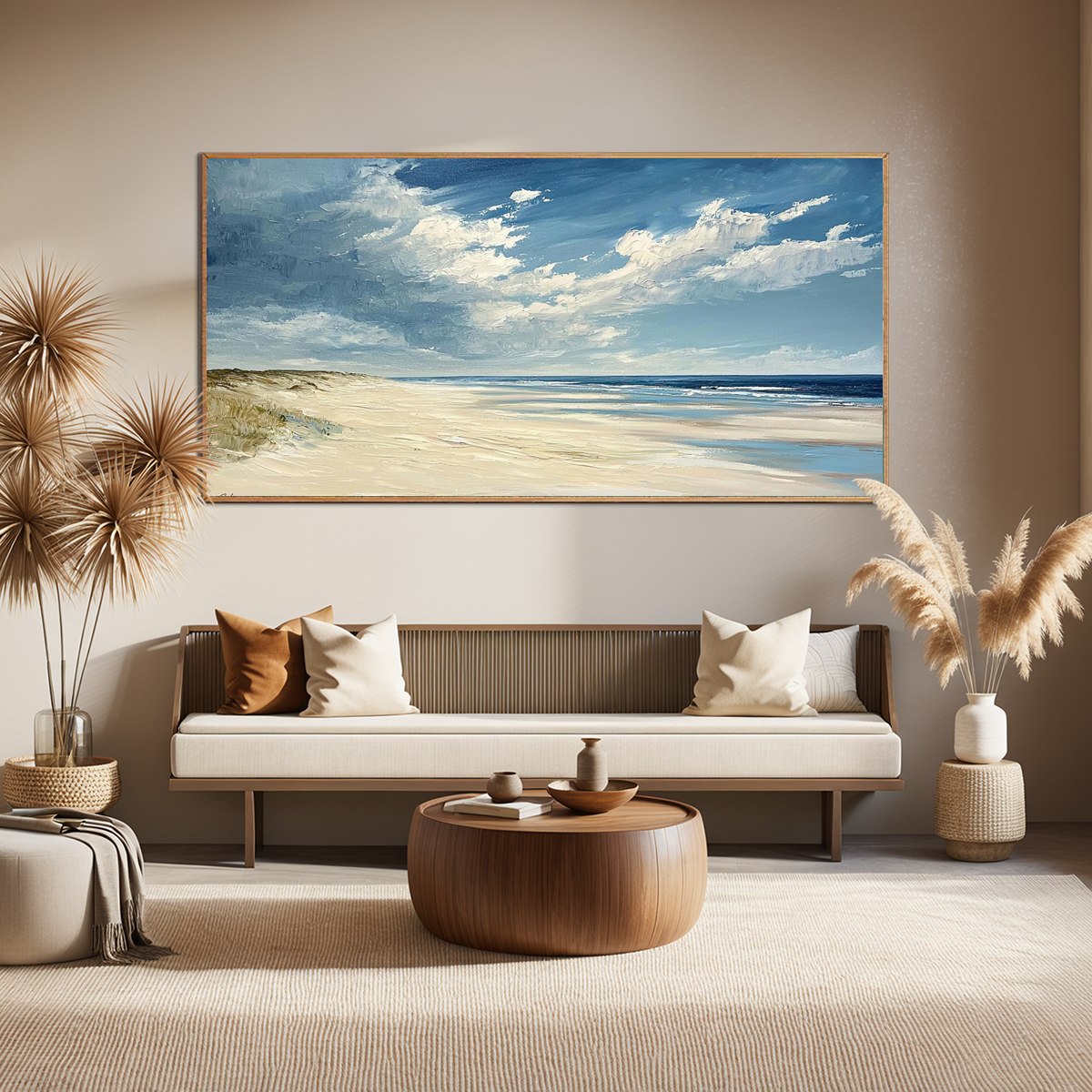SEASIDE SERENITY: Textured Coastal Beach Oil Painting - Image 2