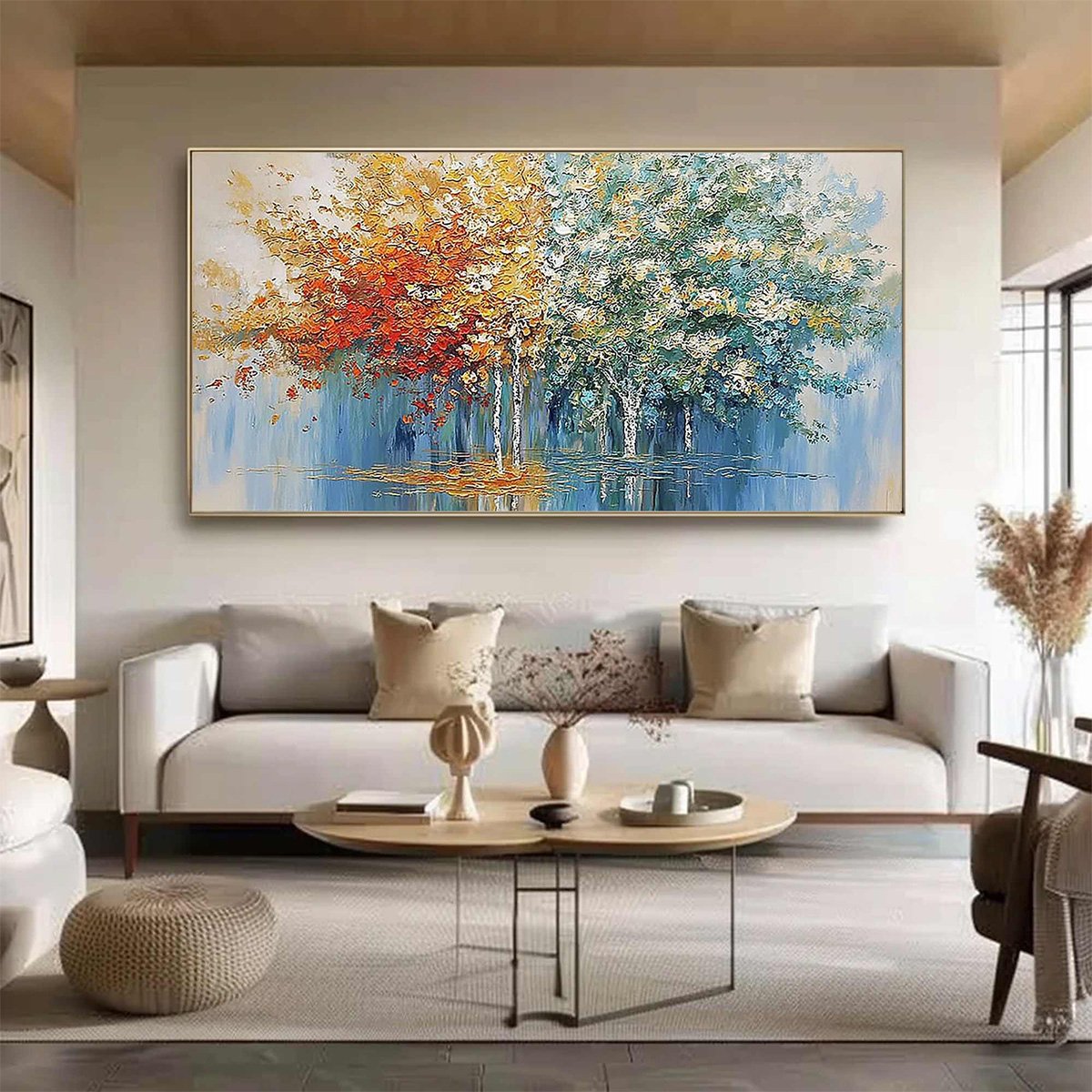 SEASONAL EMBRACE: Textured Palette Knife Forest Reflection Painting - Image 6