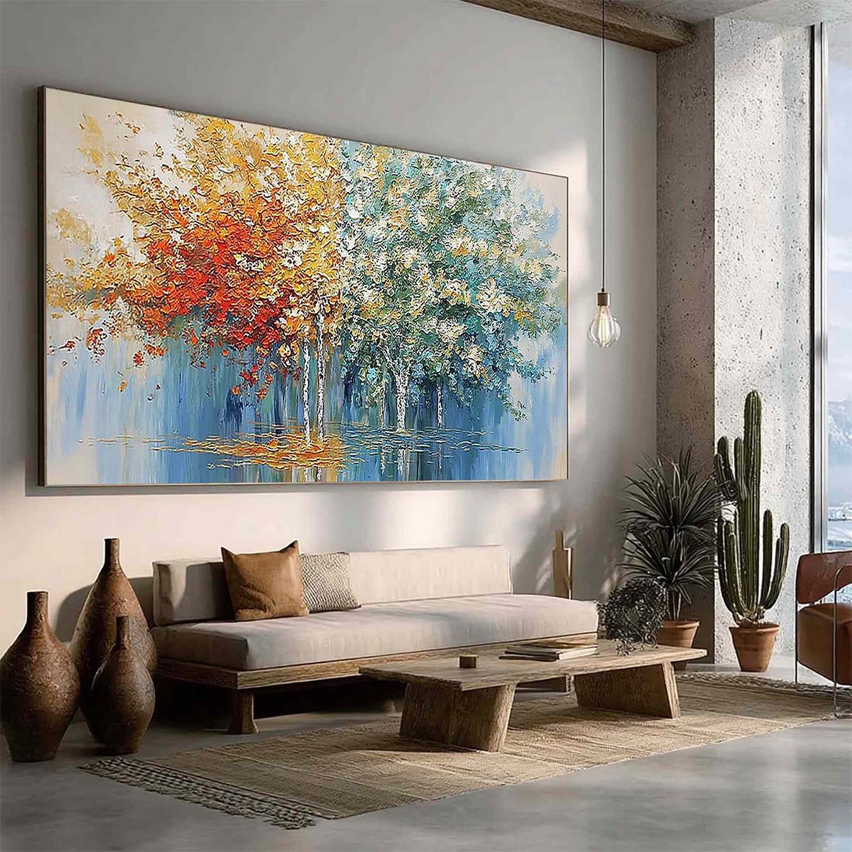 SEASONAL EMBRACE: Textured Palette Knife Forest Reflection Painting - Image 8