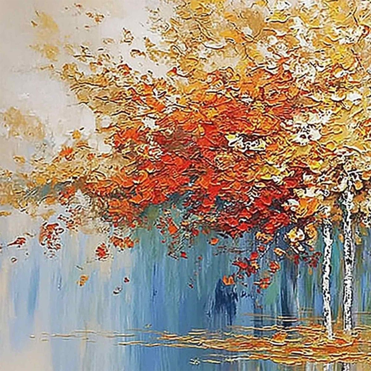 SEASONAL EMBRACE: Textured Palette Knife Forest Reflection Painting - Image 3