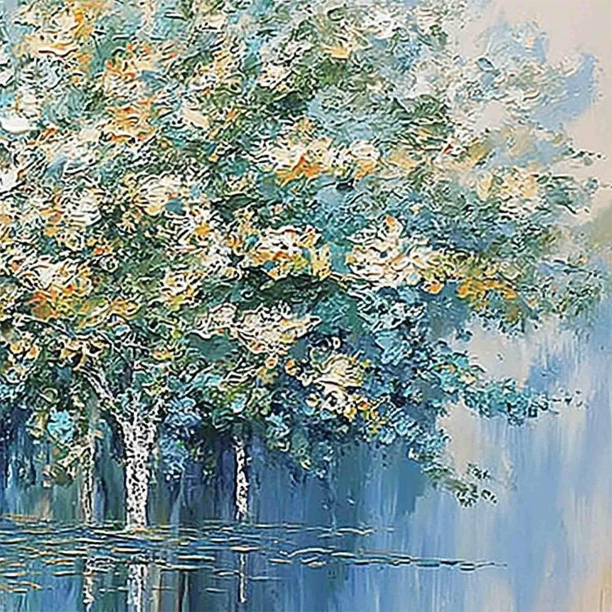 SEASONAL EMBRACE: Textured Palette Knife Forest Reflection Painting - Image 5
