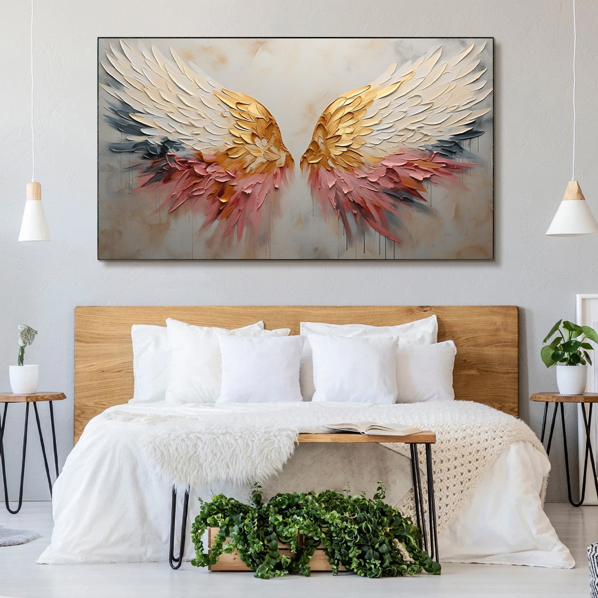 SERAPH'S GRACE: Angelic Wings Impasto Oil Painting - Image 6