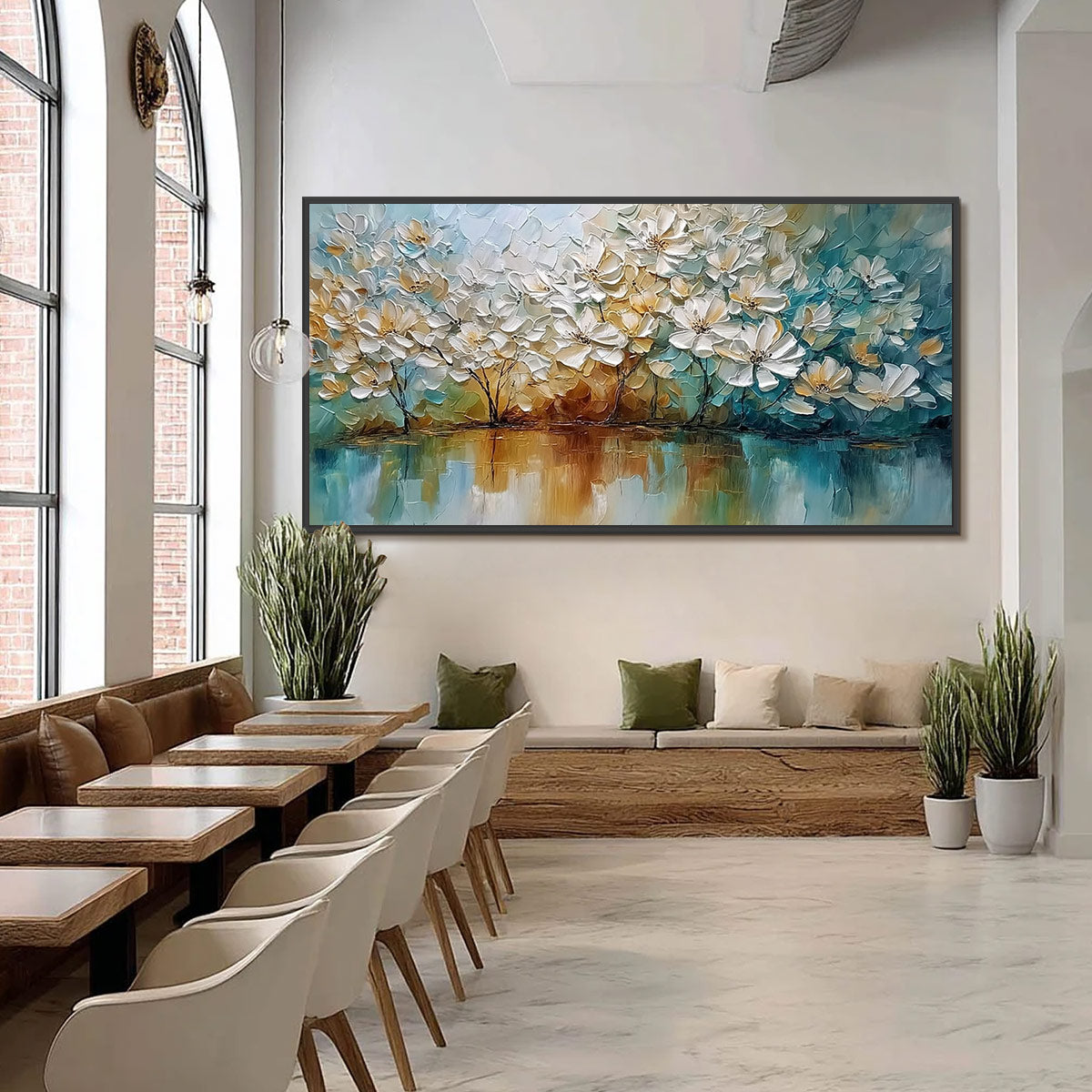SERENE BLOOMS: Textured Floral Landscape Impasto Oil Painting - Image 6