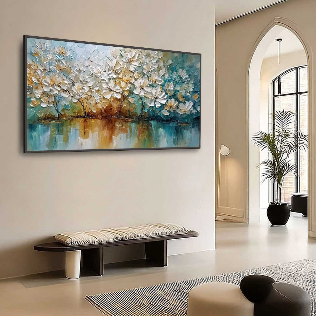 SERENE BLOOMS: Textured Floral Landscape Impasto Oil Painting - Image 7