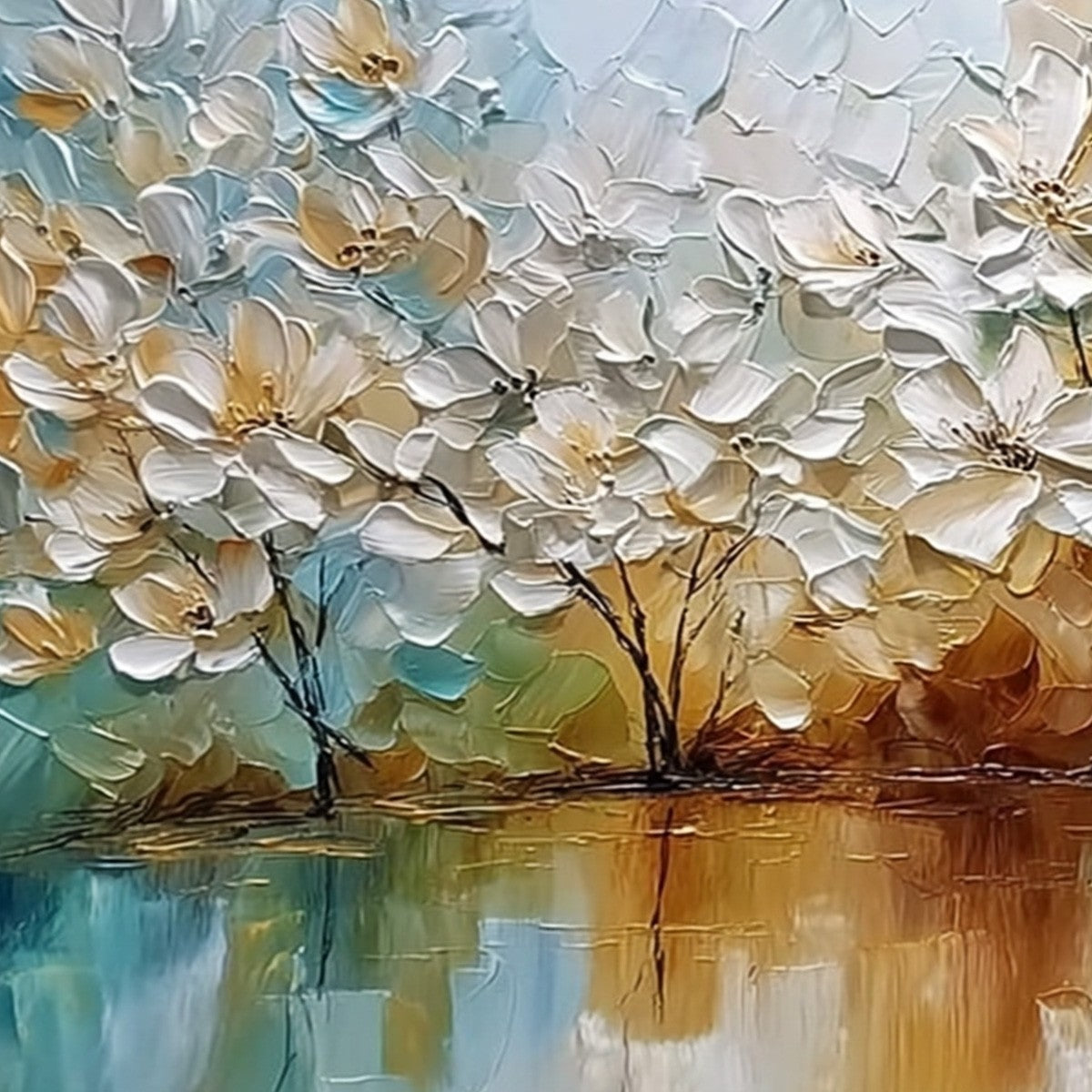 SERENE BLOOMS: Textured Floral Landscape Impasto Oil Painting - Image 5