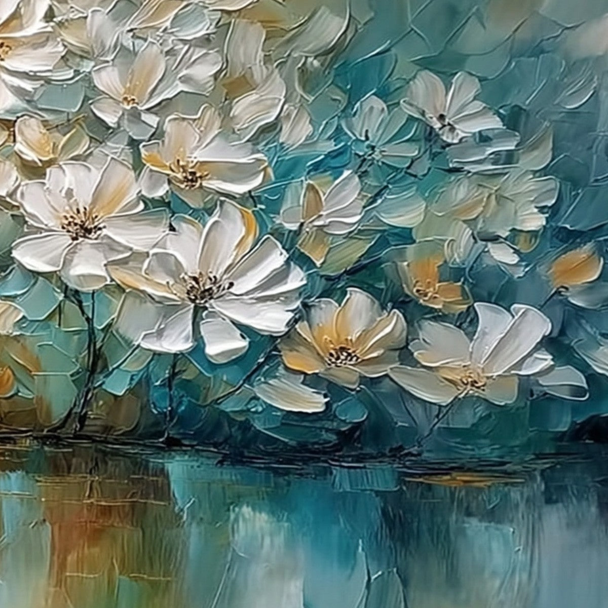 SERENE BLOOMS: Textured Floral Landscape Impasto Oil Painting - Image 3