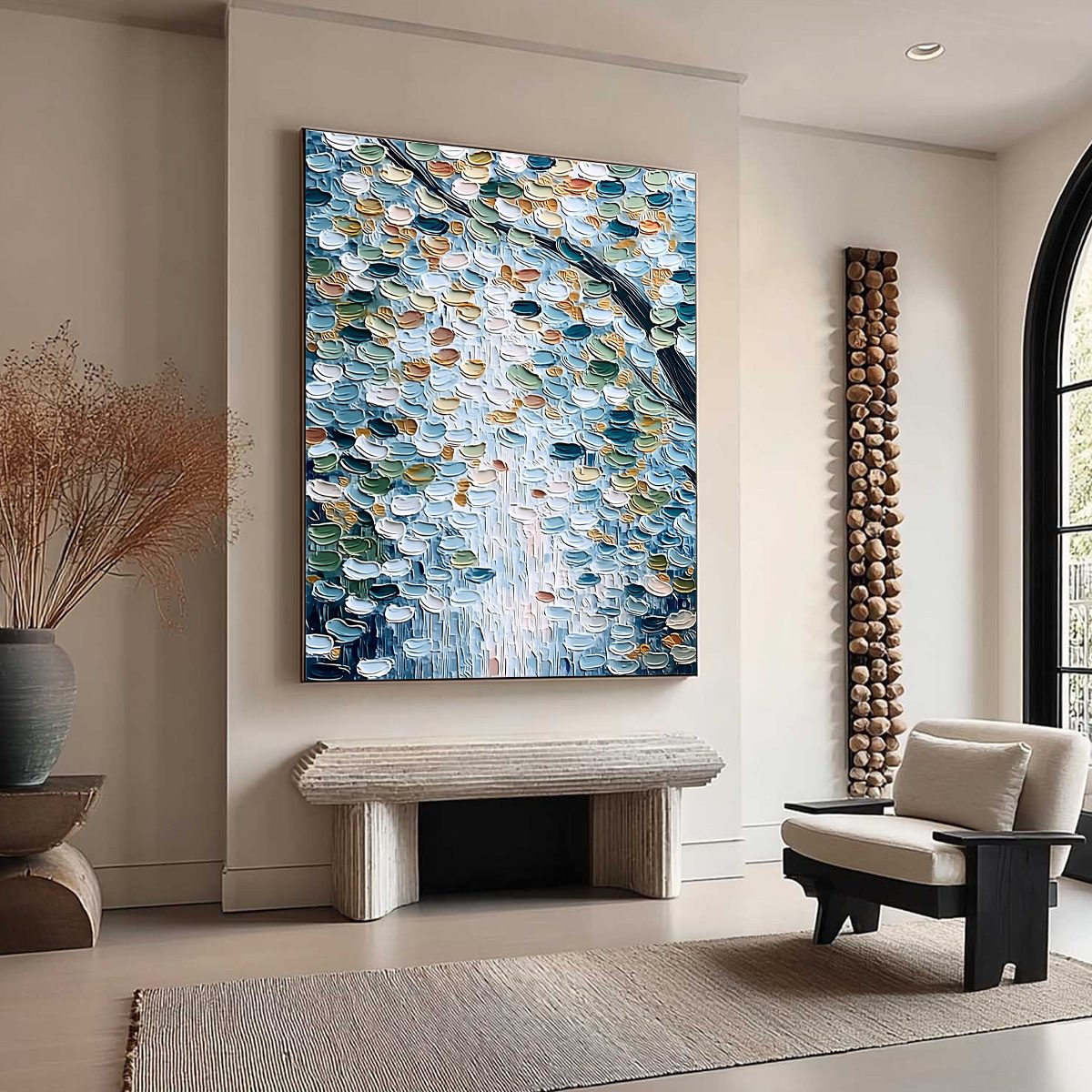 SERENE CASCADE: Textured Abstract Impasto Painting of Falling Leaves - Image 8