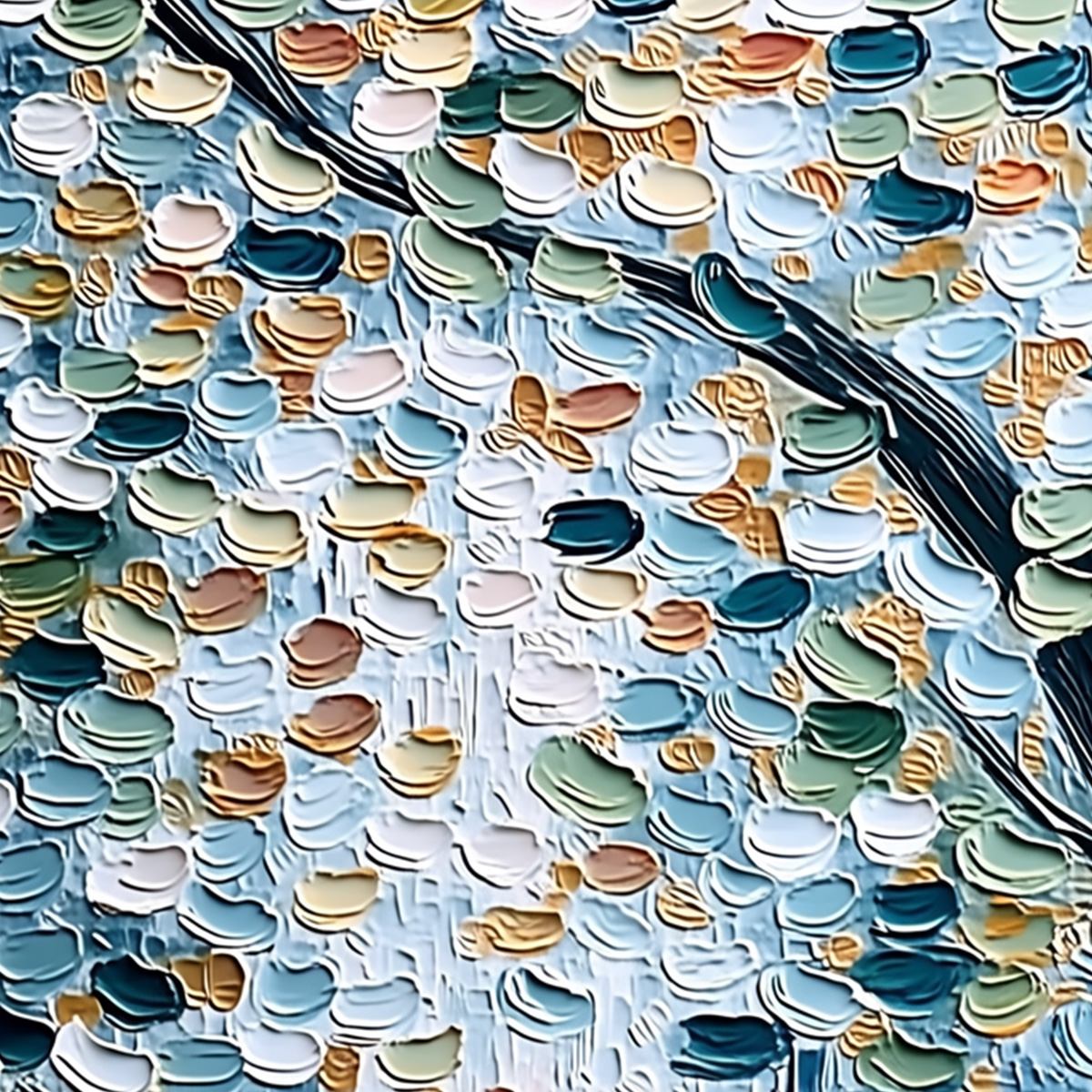 SERENE CASCADE: Textured Abstract Impasto Painting of Falling Leaves - Image 3