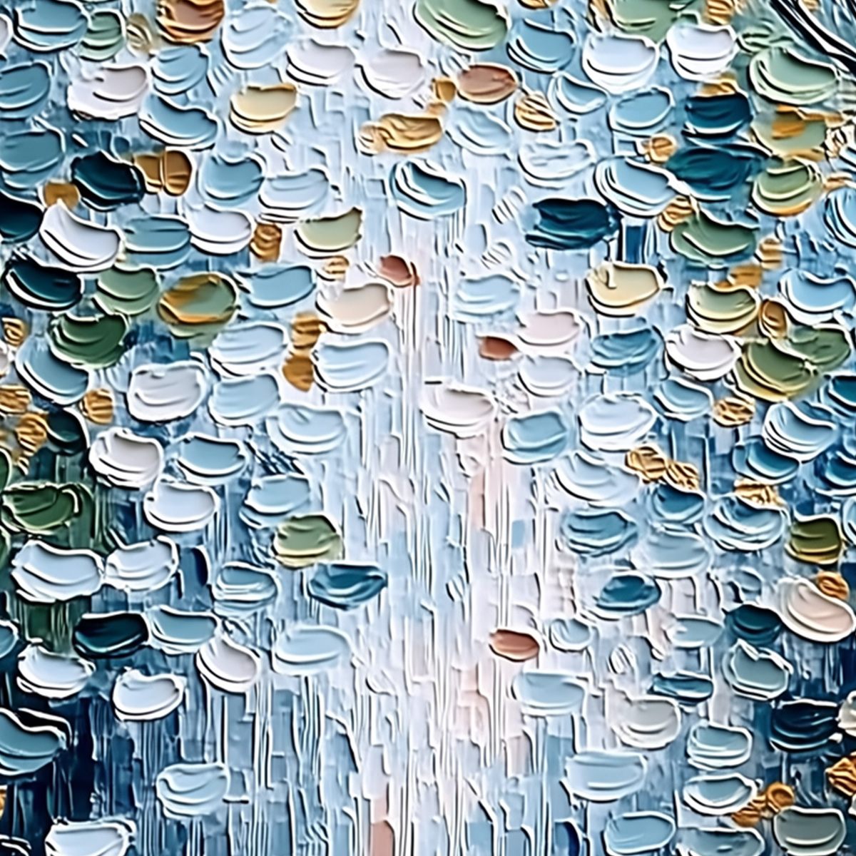 SERENE CASCADE: Textured Abstract Impasto Painting of Falling Leaves - Image 5