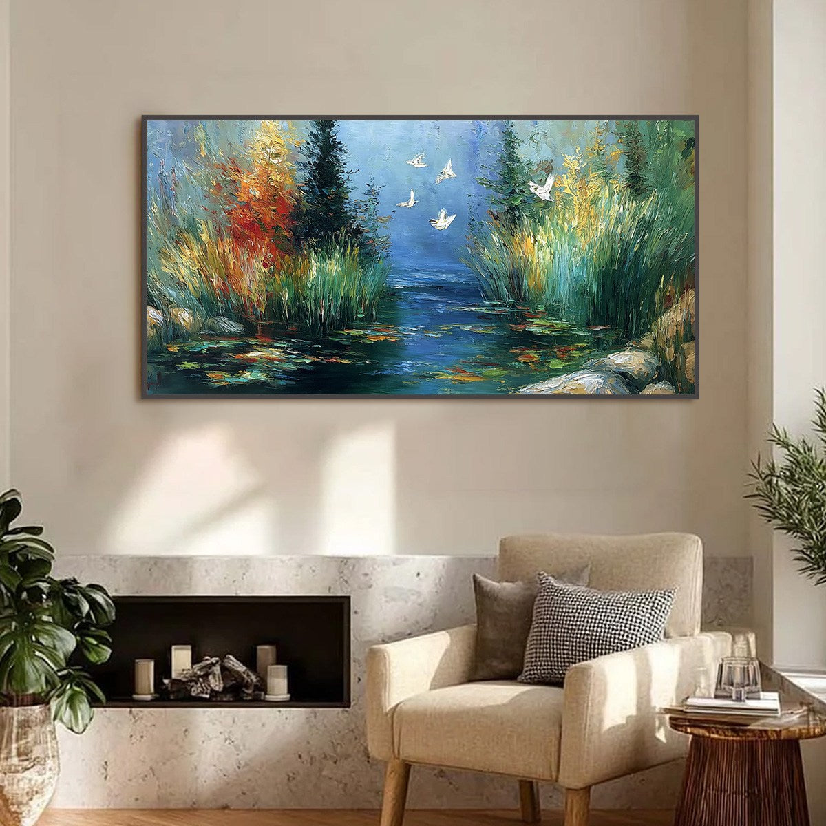 SERENE FLIGHT: Textured Impasto Landscape Painting of a River Sanctuary - Image 2