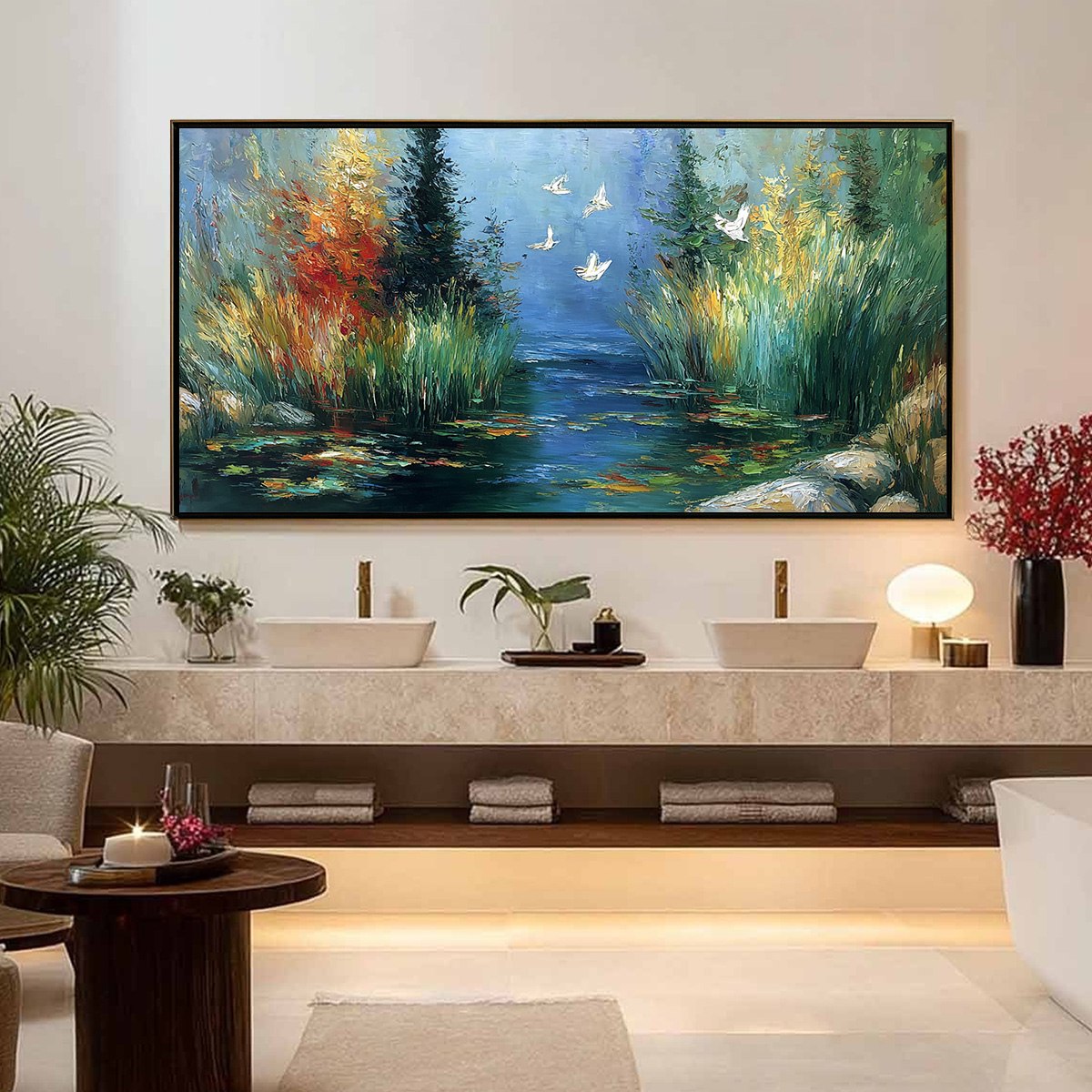 SERENE FLIGHT: Textured Impasto Landscape Painting of a River Sanctuary - Image 4