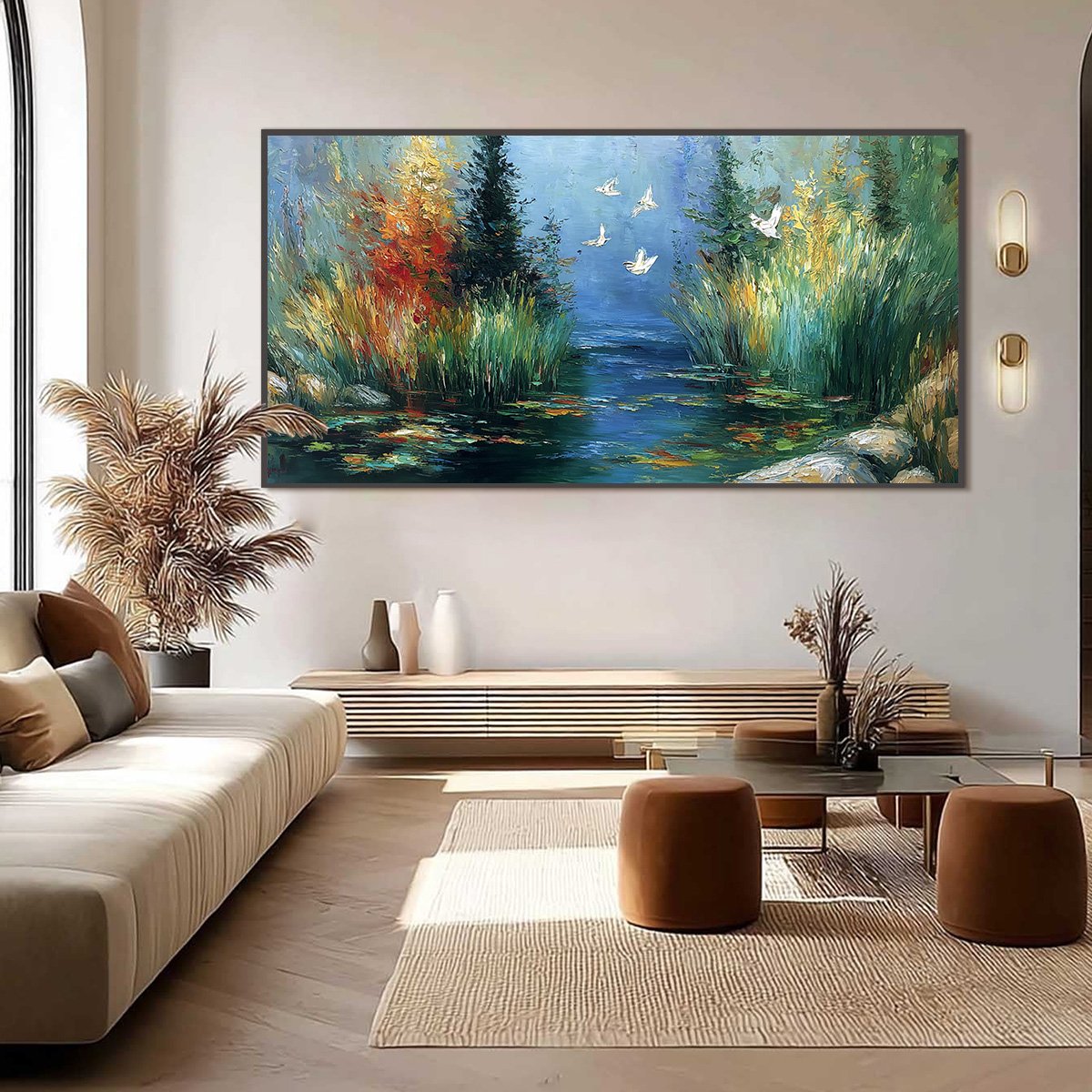 SERENE FLIGHT: Textured Impasto Landscape Painting of a River Sanctuary - Image 6
