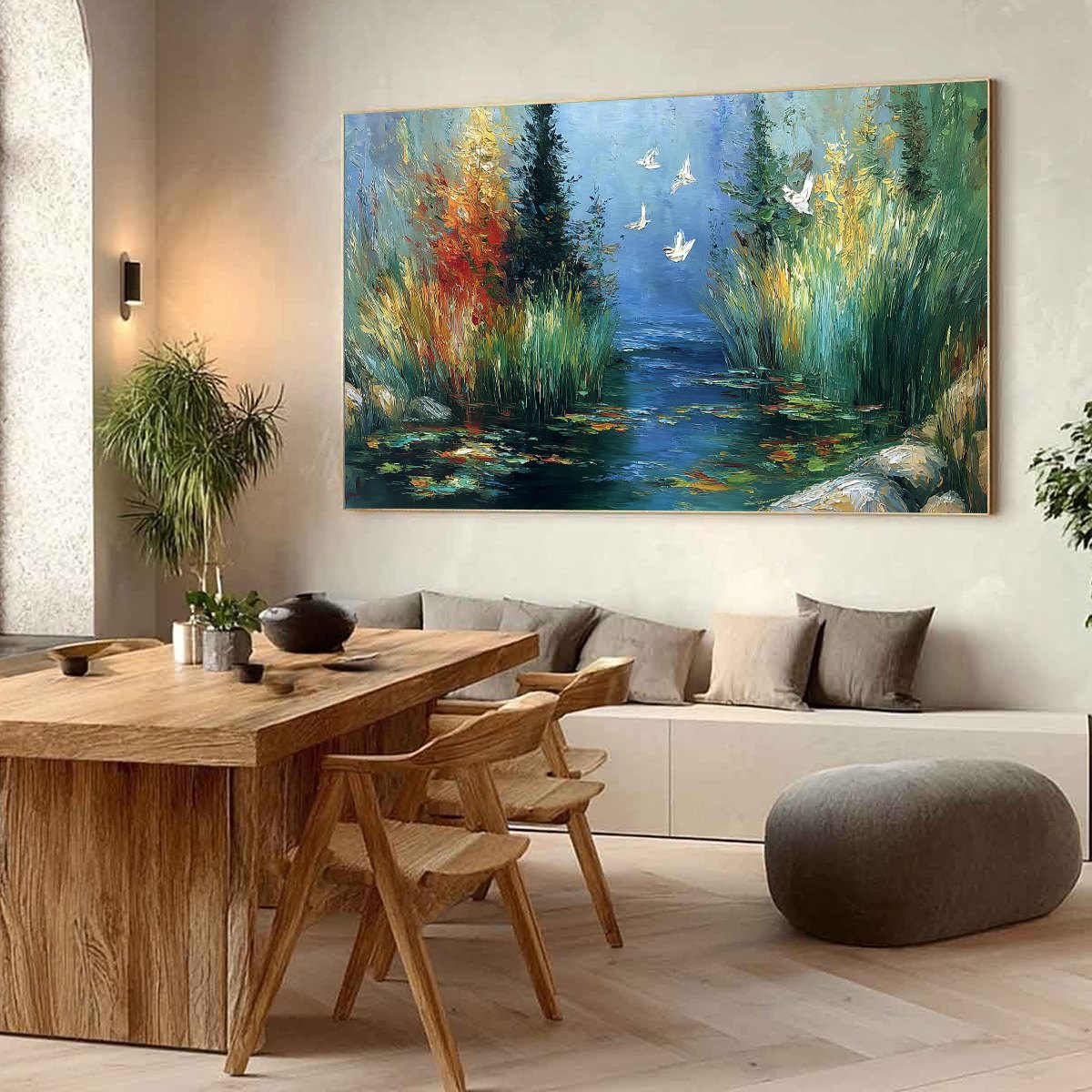 SERENE FLIGHT: Textured Impasto Landscape Painting of a River Sanctuary - Image 7