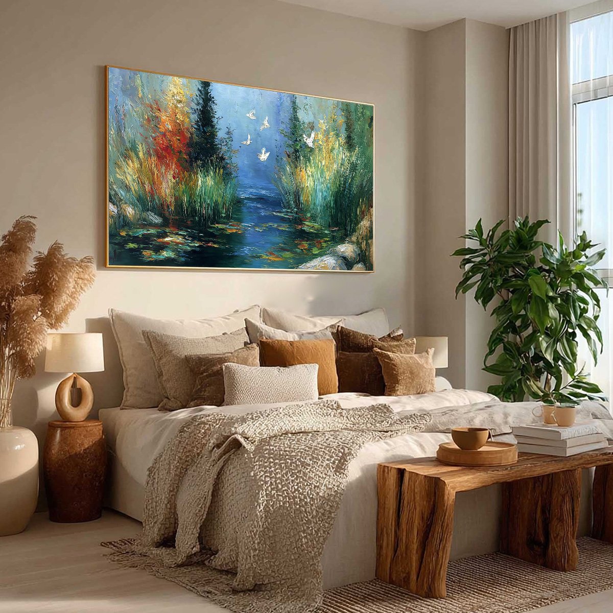 SERENE FLIGHT: Textured Impasto Landscape Painting of a River Sanctuary - Image 8