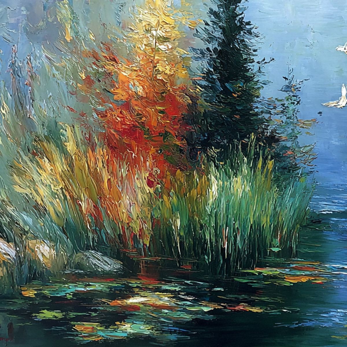 SERENE FLIGHT: Textured Impasto Landscape Painting of a River Sanctuary - Image 3
