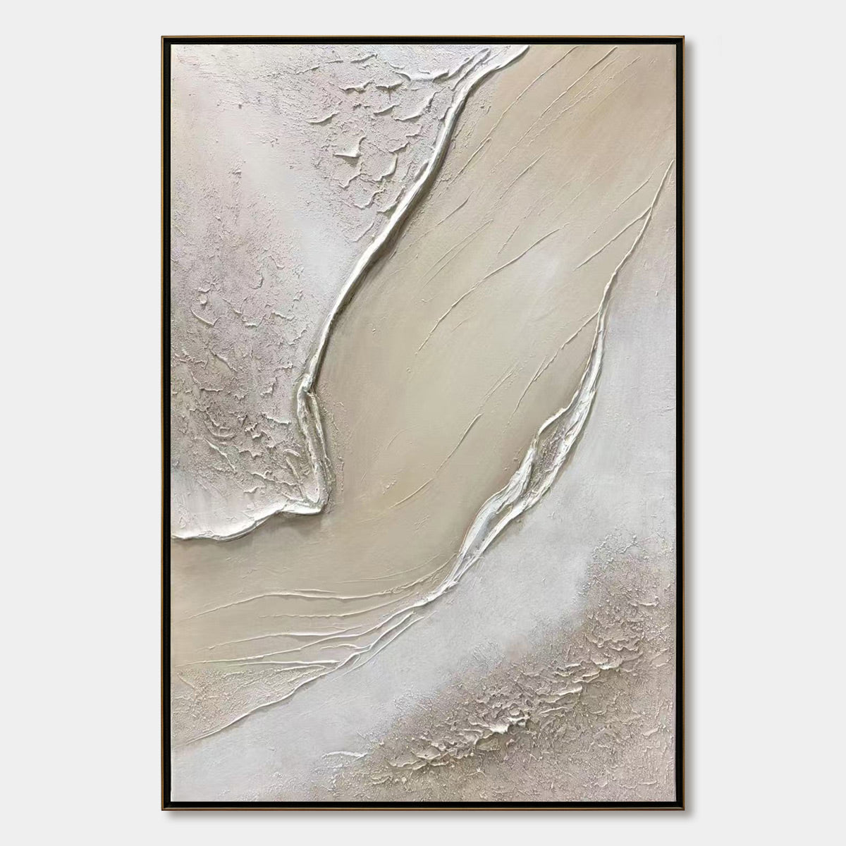Ready to Ship | Serene Pathways: Minimalist Beige Impasto Oil Wall Art - Image 3
