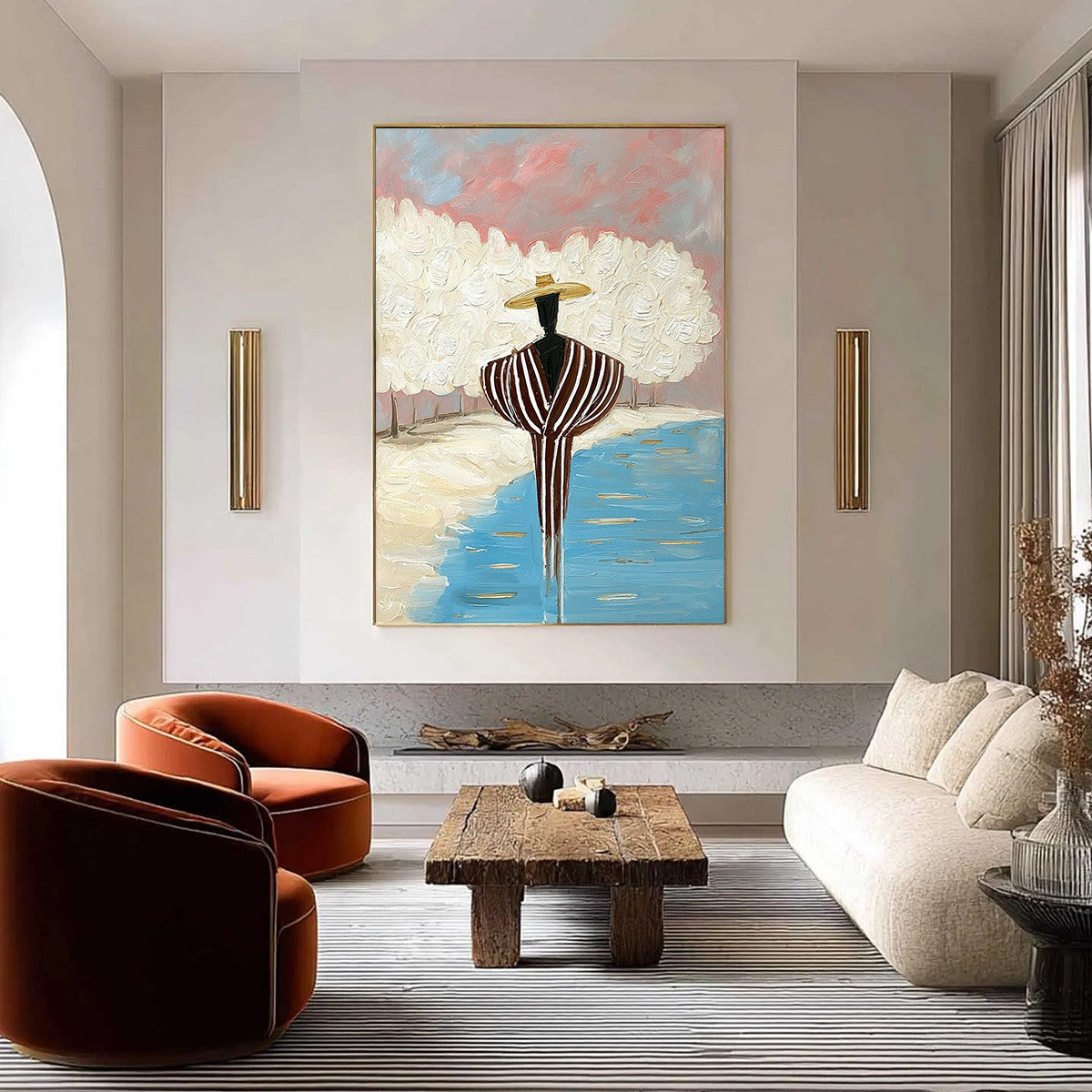 SERENE REFLECTION: Textured Figurative Painting of a Person by the Water - Image 2