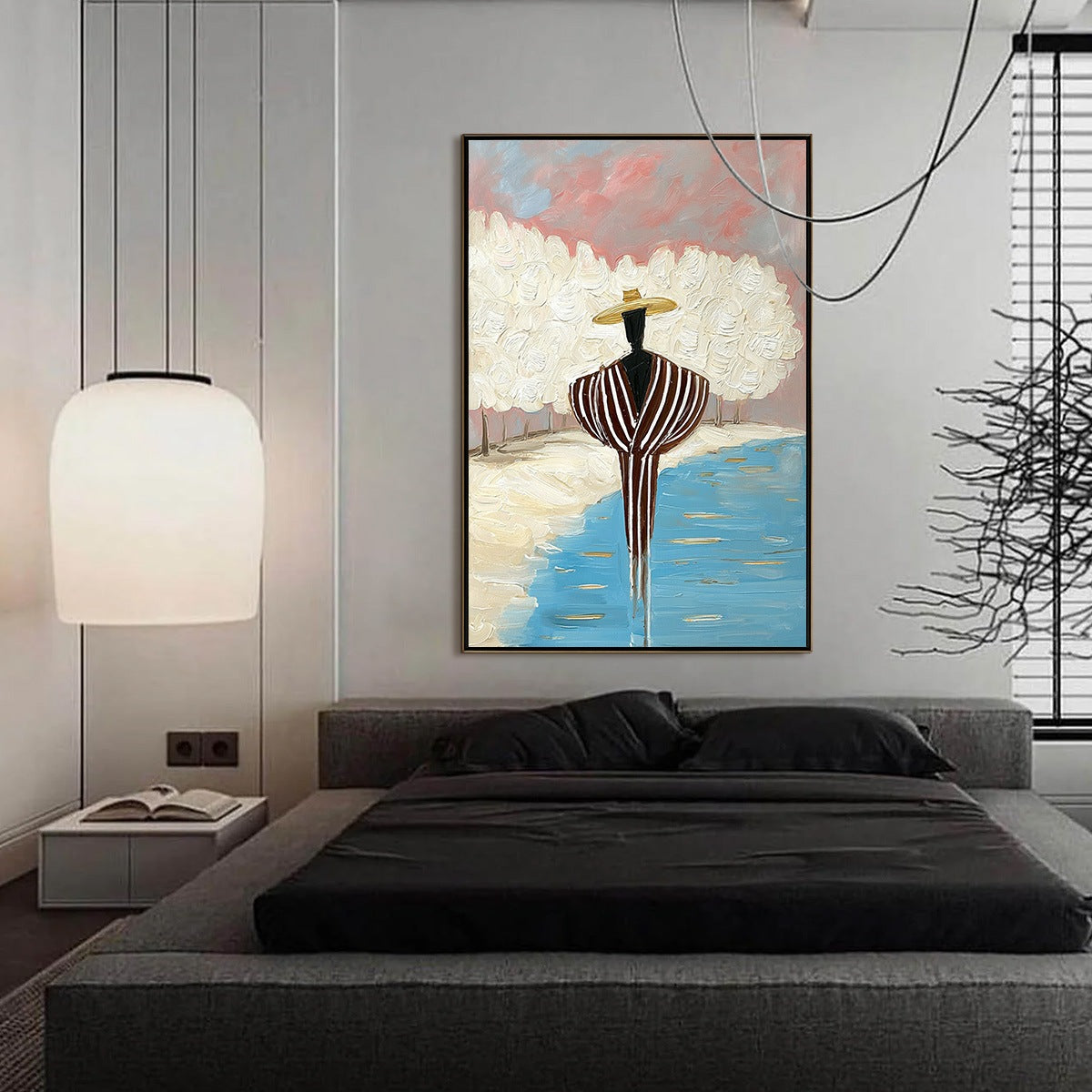 SERENE REFLECTION: Textured Figurative Painting of a Person by the Water - Image 4