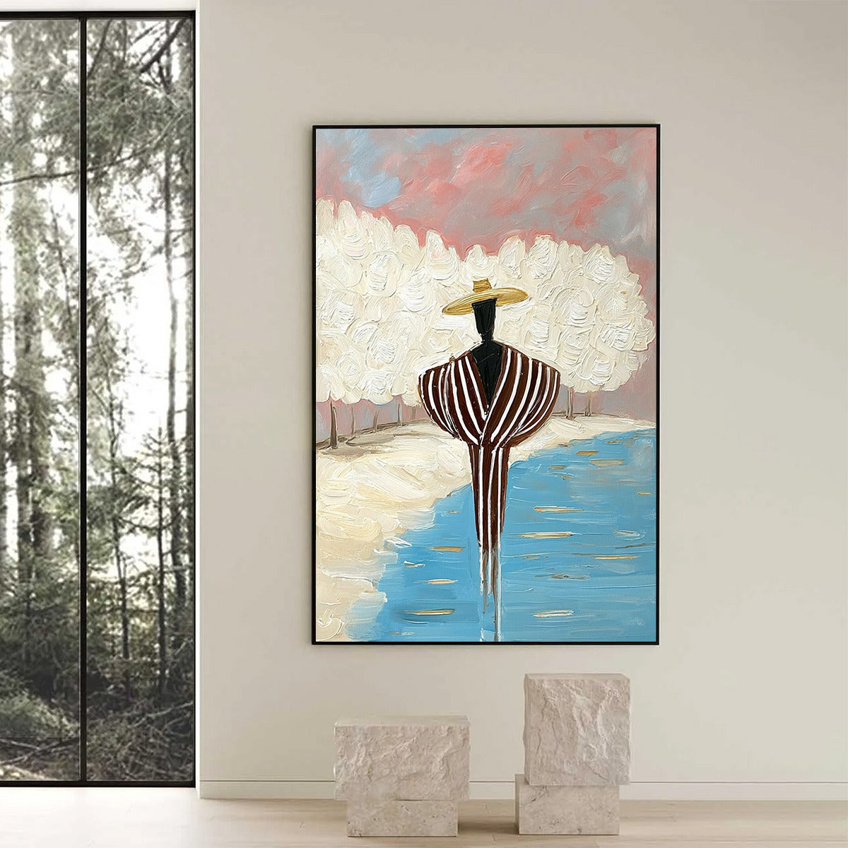 SERENE REFLECTION: Textured Figurative Painting of a Person by the Water - Image 6