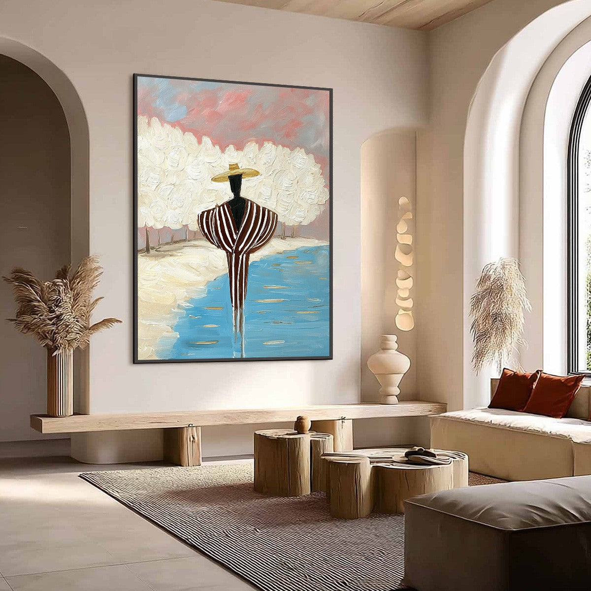 SERENE REFLECTION: Textured Figurative Painting of a Person by the Water - Image 7
