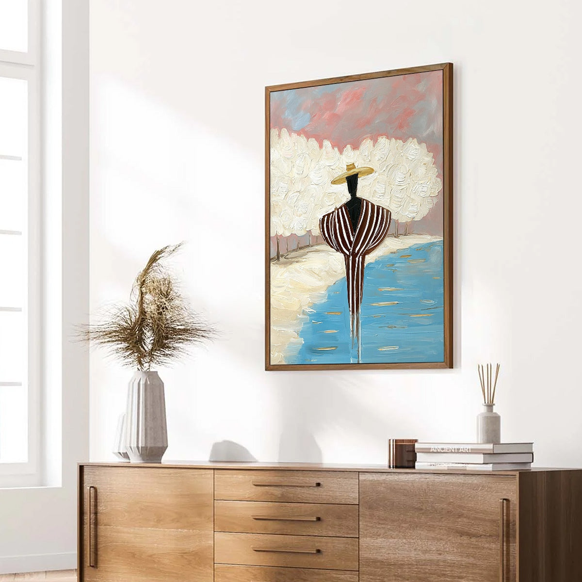 SERENE REFLECTION: Textured Figurative Painting of a Person by the Water - Image 8