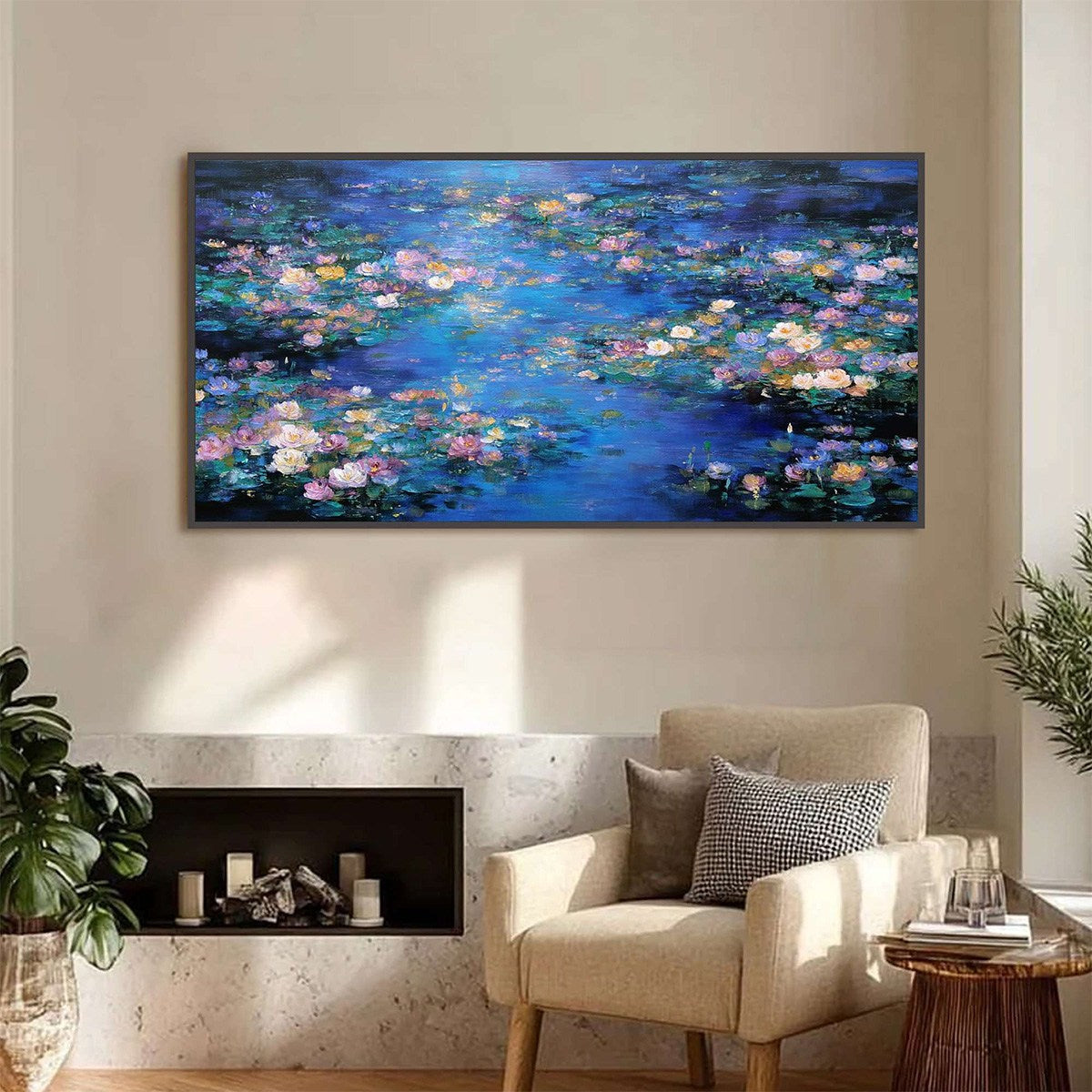 SERENE REFLECTIONS: Impressionistic Textured Water Lily Pond Oil Painting - Image 2