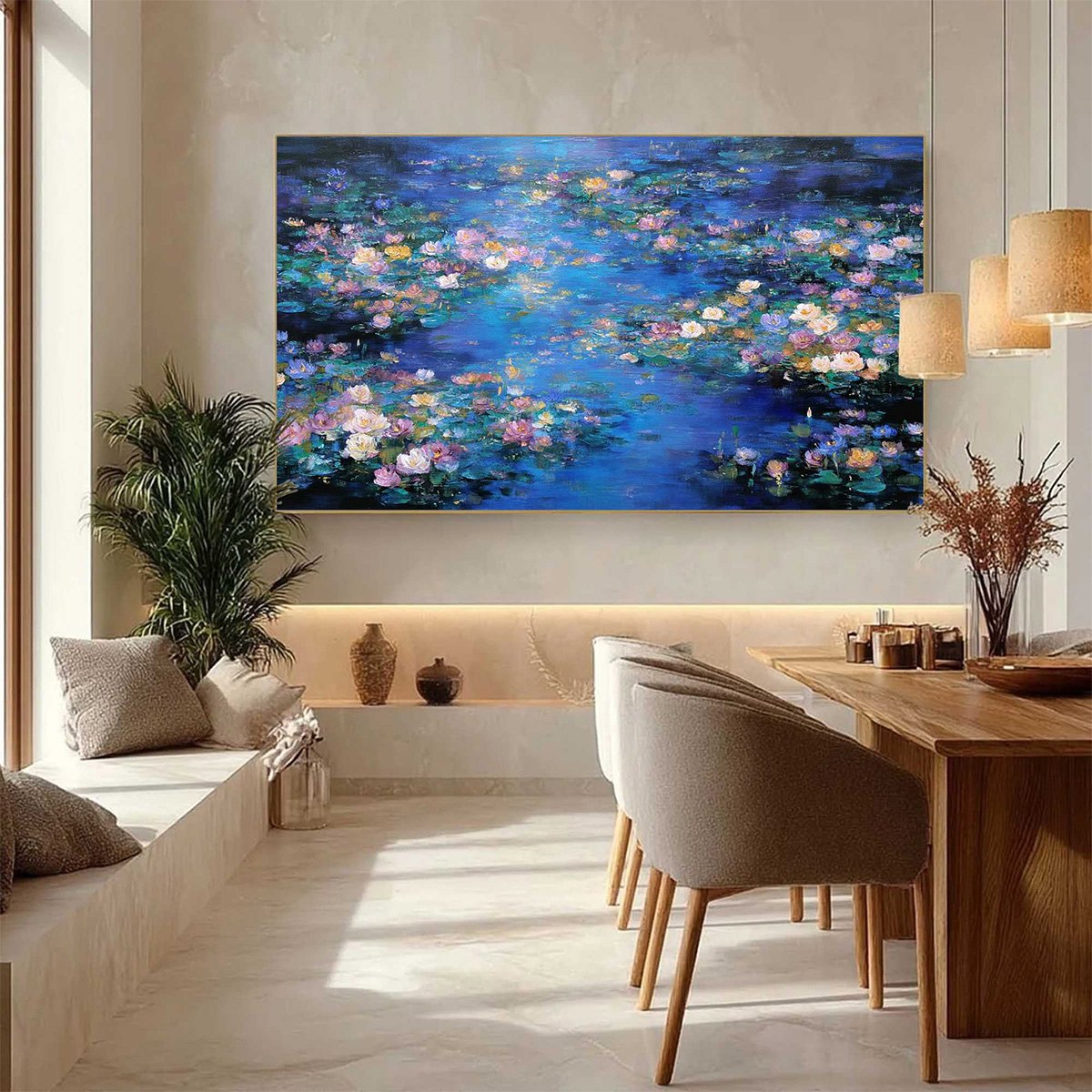 SERENE REFLECTIONS: Impressionistic Textured Water Lily Pond Oil Painting - Image 4