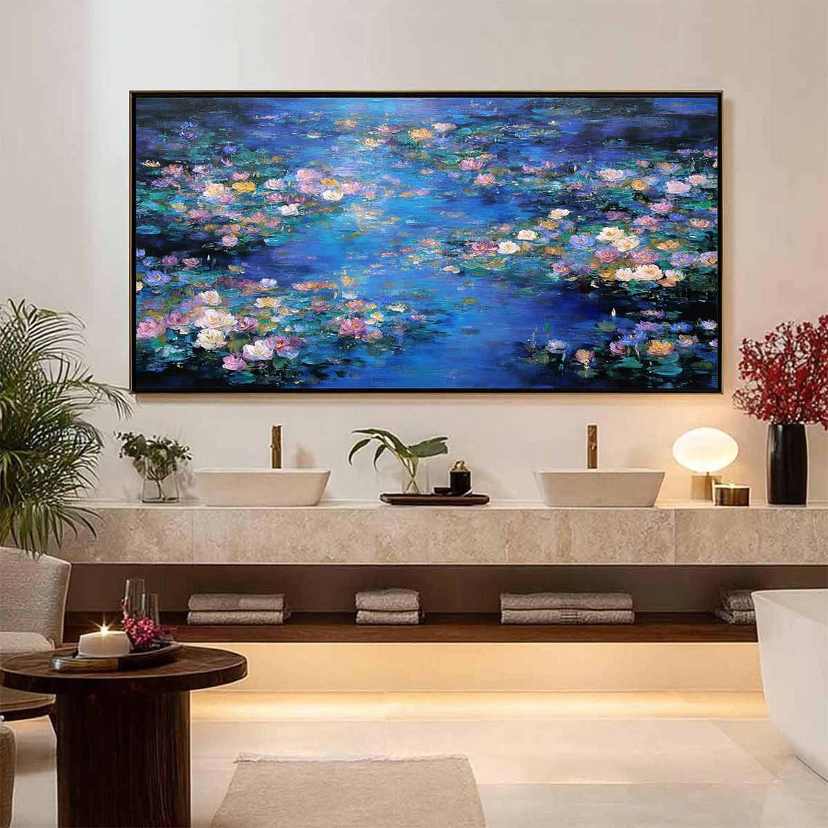 SERENE REFLECTIONS: Impressionistic Textured Water Lily Pond Oil Painting - Image 6