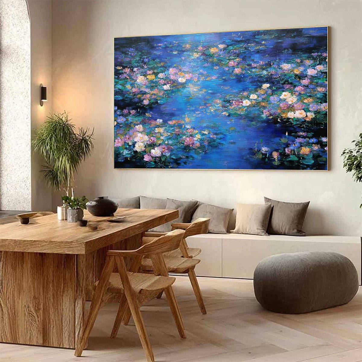 SERENE REFLECTIONS: Impressionistic Textured Water Lily Pond Oil Painting - Image 7