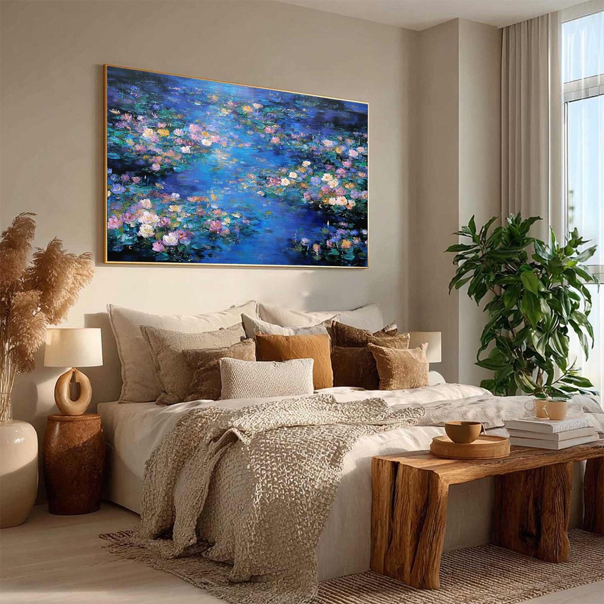SERENE REFLECTIONS: Impressionistic Textured Water Lily Pond Oil Painting - Image 8