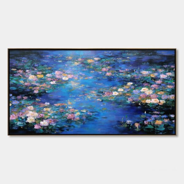 SERENE REFLECTIONS: Impressionistic Textured Water Lily Pond Oil Painting