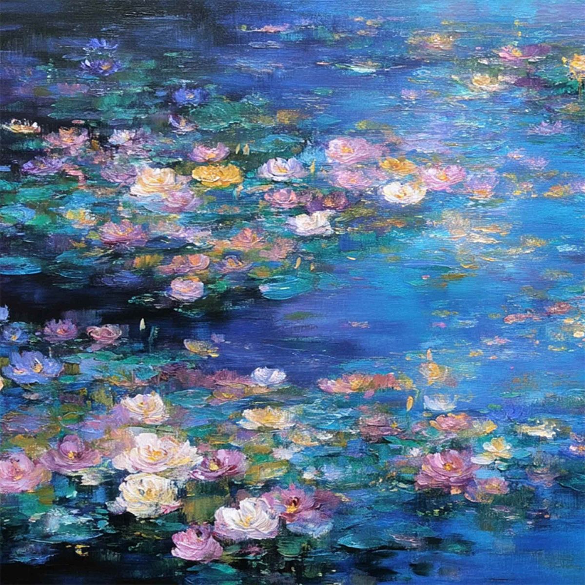 SERENE REFLECTIONS: Impressionistic Textured Water Lily Pond Oil Painting - Image 3