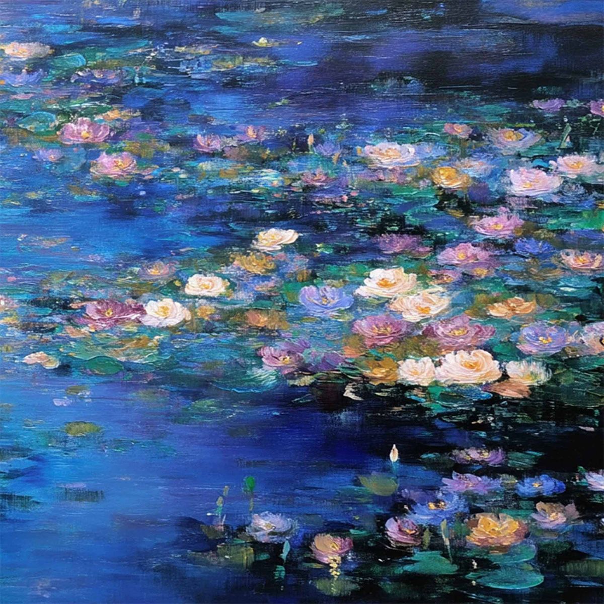 SERENE REFLECTIONS: Impressionistic Textured Water Lily Pond Oil Painting - Image 5