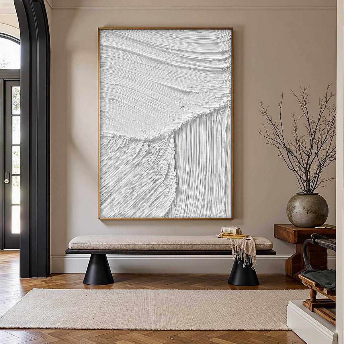 SERENE RIFT: Large Textured White Minimalist Abstract Painting - Image 2