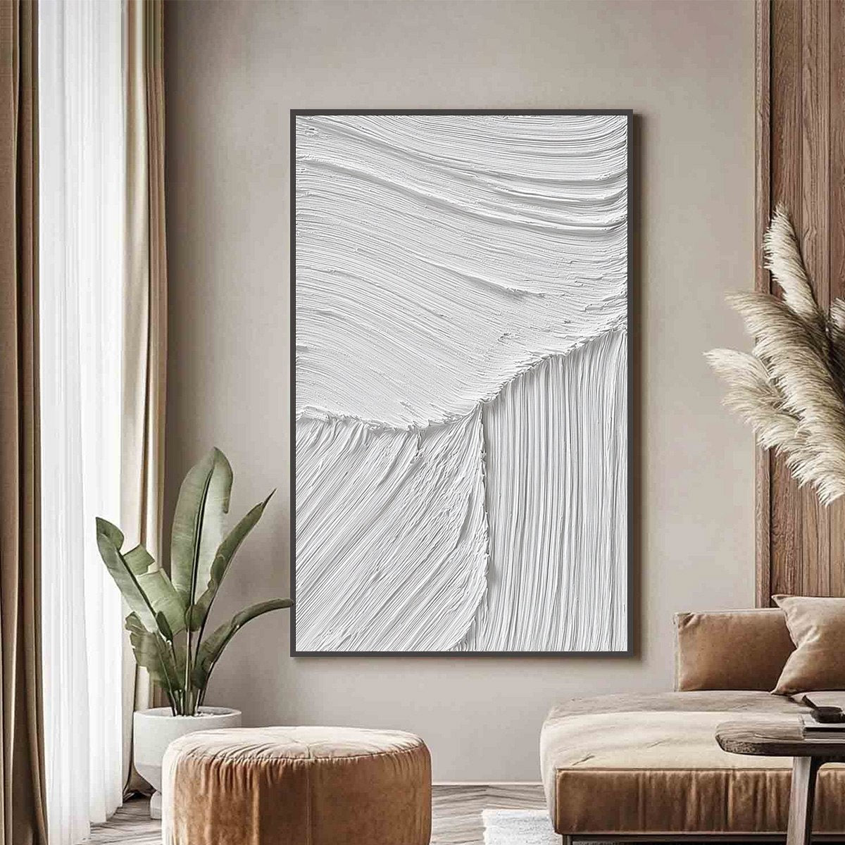 SERENE RIFT: Large Textured White Minimalist Abstract Painting - Image 4