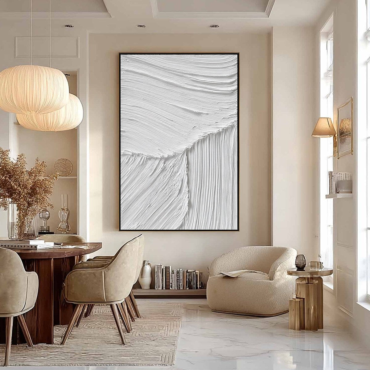 SERENE RIFT: Large Textured White Minimalist Abstract Painting - Image 6