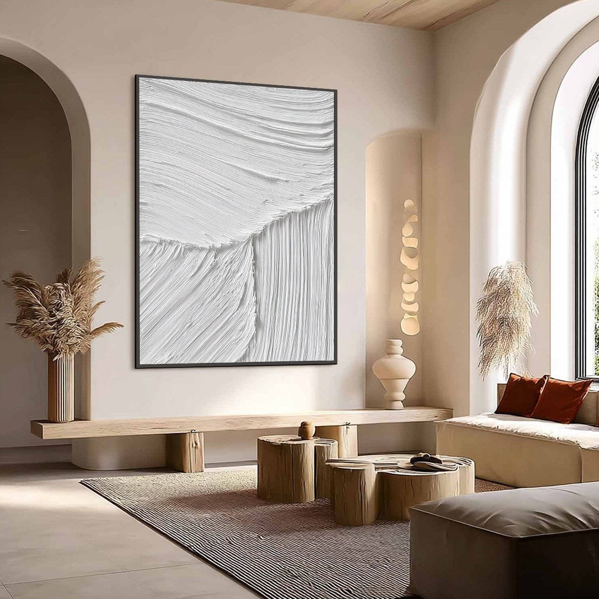 SERENE RIFT: Large Textured White Minimalist Abstract Painting - Image 7