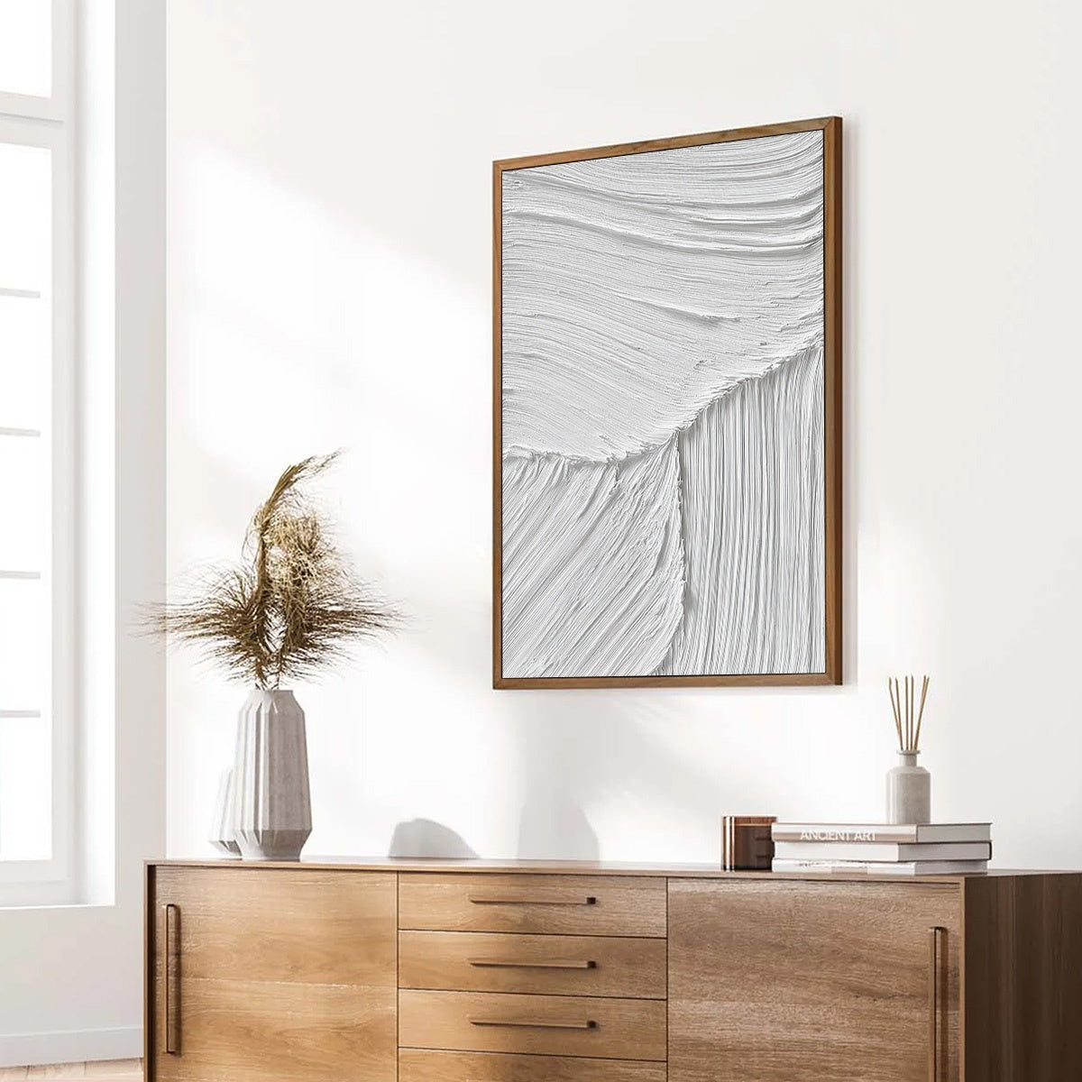 SERENE RIFT: Large Textured White Minimalist Abstract Painting - Image 8