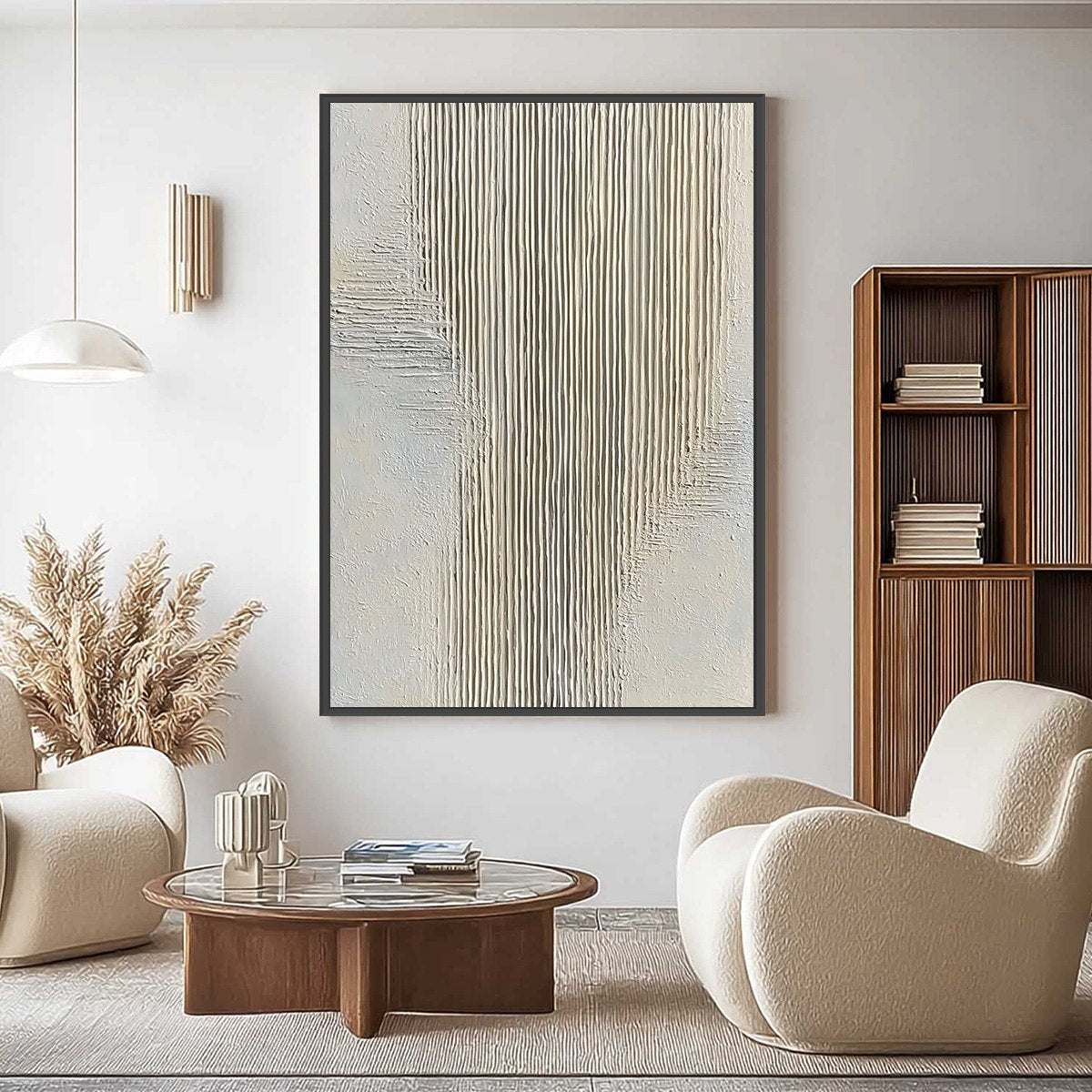 SERENE STRIA: Wabi Sabi Textured Vertical Abstract Painting - Image 4